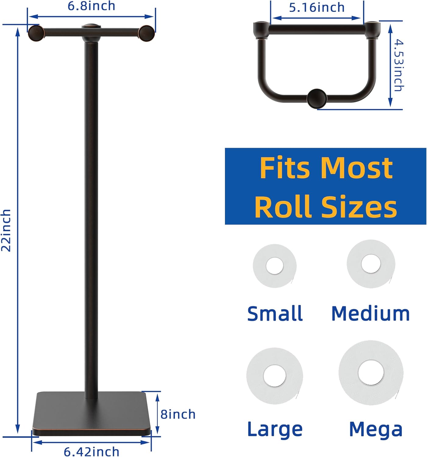 RUACQ Bathroom Toilet Paper Holder Stand, Oil Rubbed Bronze | Dual-Post Pivoting Free Standing Toilet Roll Holder with
