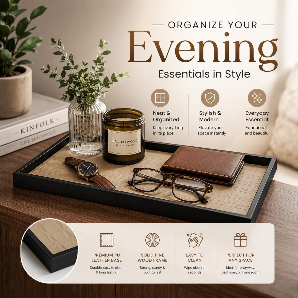 Wooden Serving Tray / Black / 15 x 11