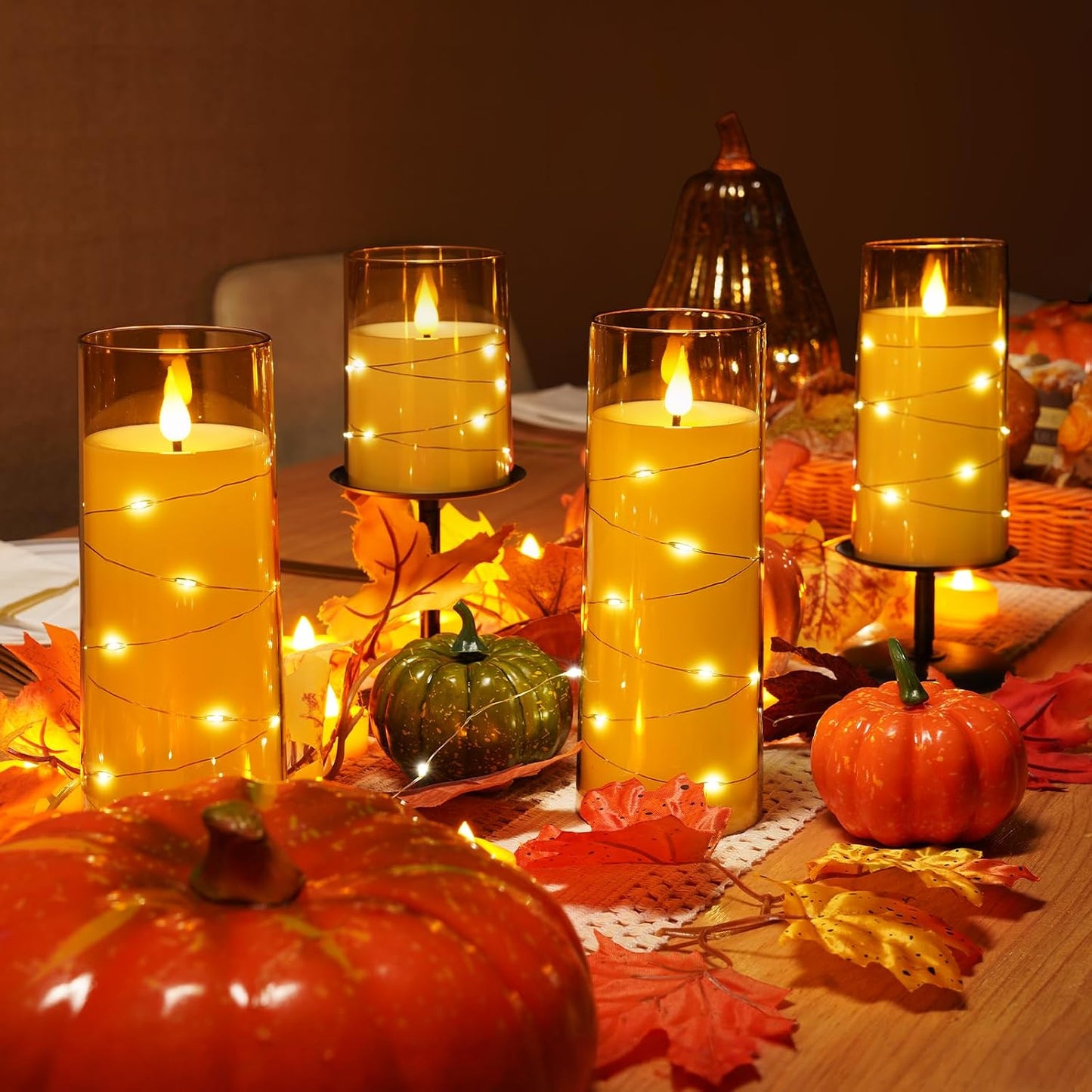 Homemory Acrylic Flameless Candles with Embedded Star String Fairy Lights, Battery Operated Candle, LED Candles, Fake