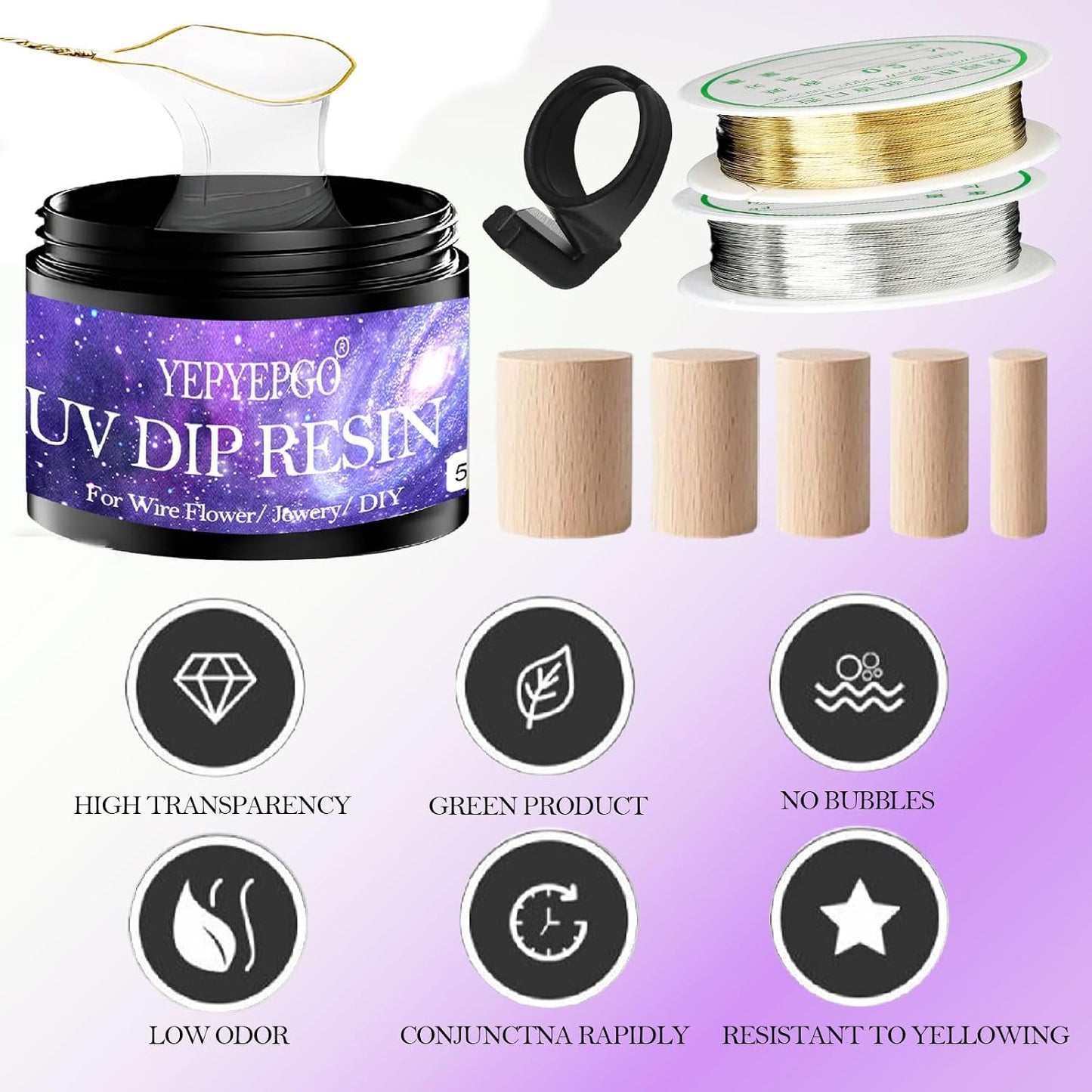 UV Resin Dip for Wire Flowers Kit / Set / Clear / Set of 5