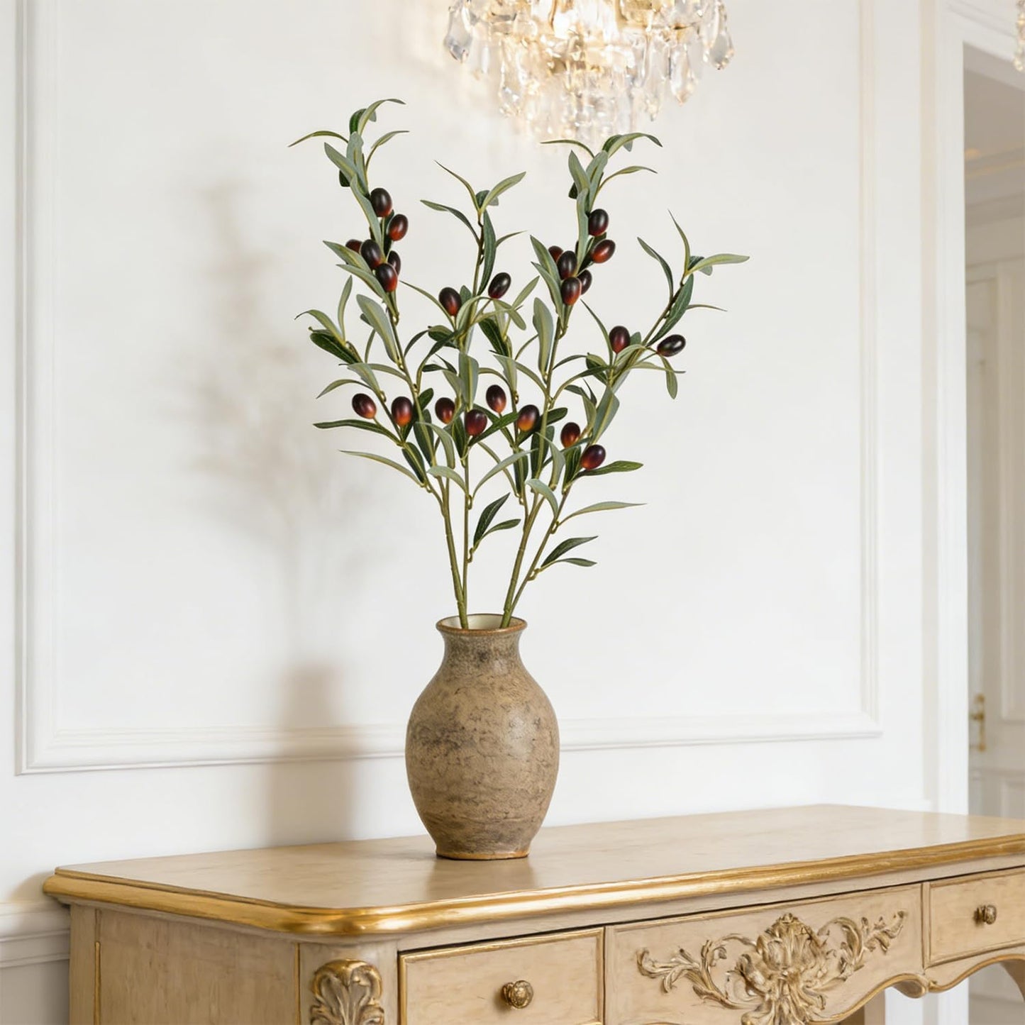 Olive Branch Artificial Plants Greenery Stems Faux Olive Branches for Vases / Green / Set of 6