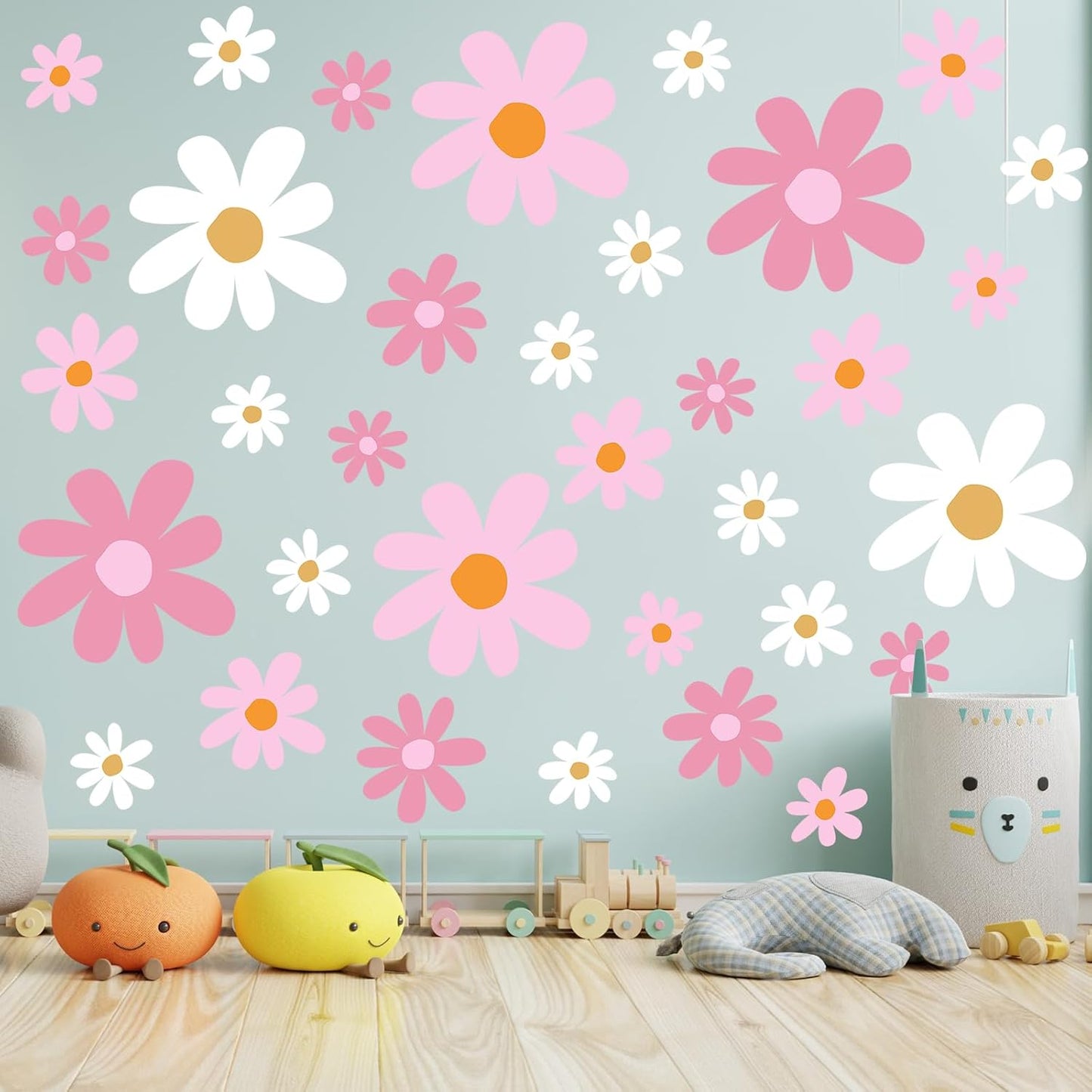 12 Sheet Daisy Wall Sticker Decal Removable Daisy Bedroom Room Decor / Vibrant Style / Pink Color
