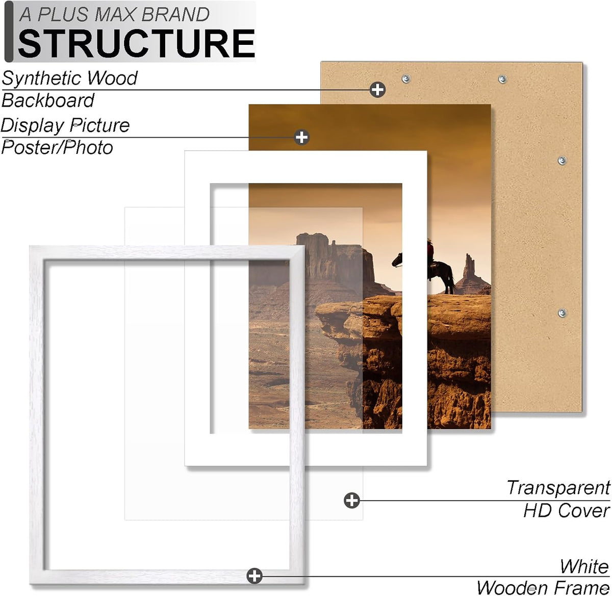 8x10 Picture Frame Set of 10 White Light Weight Tabletop and Wall Mount | 8 x 10 Inch White Wood-grain Engineered Wood