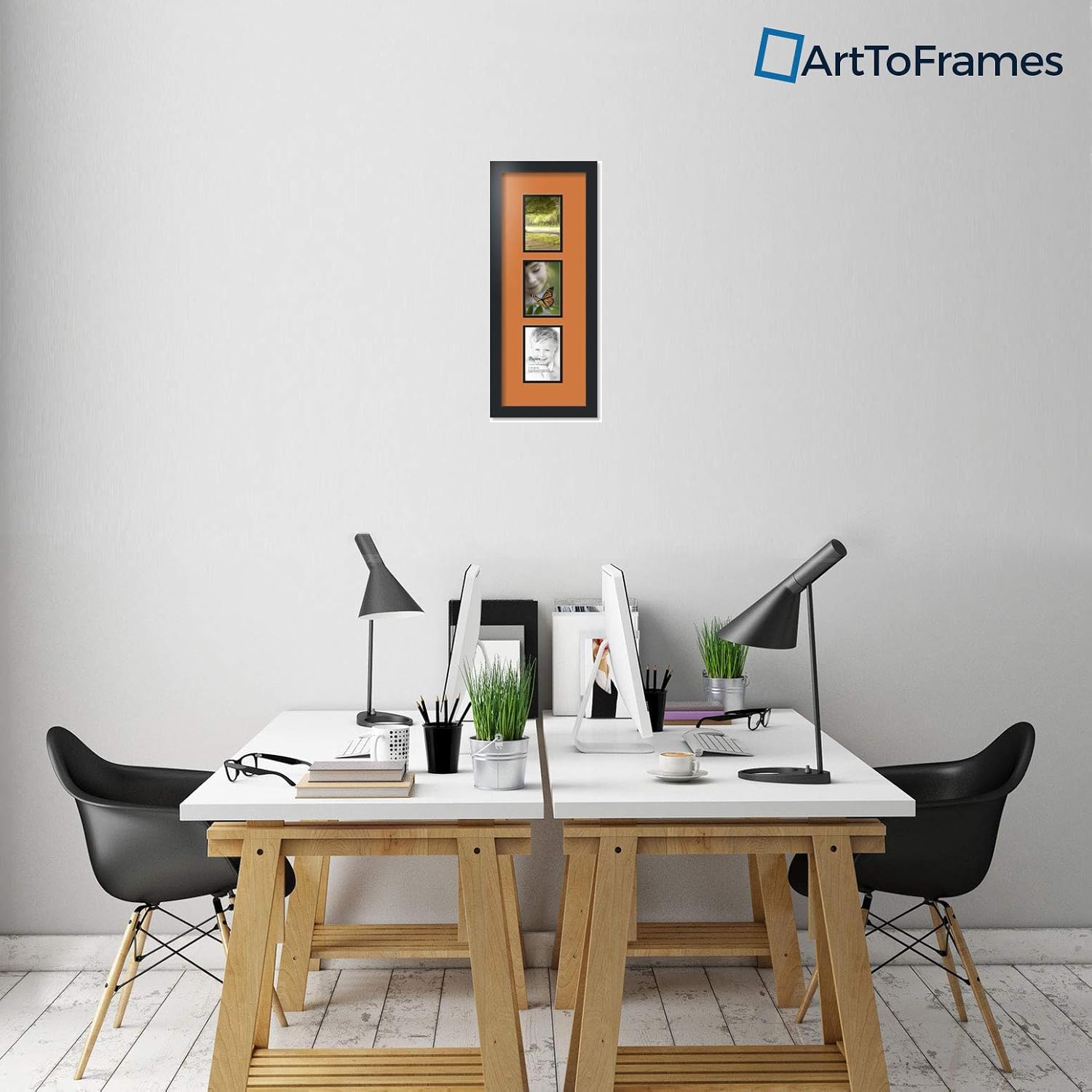 ArtToFrames Collage Photo Frame Double Mat with 3-4x6 Openings with Satin Black Frame and Octoberfest mat.