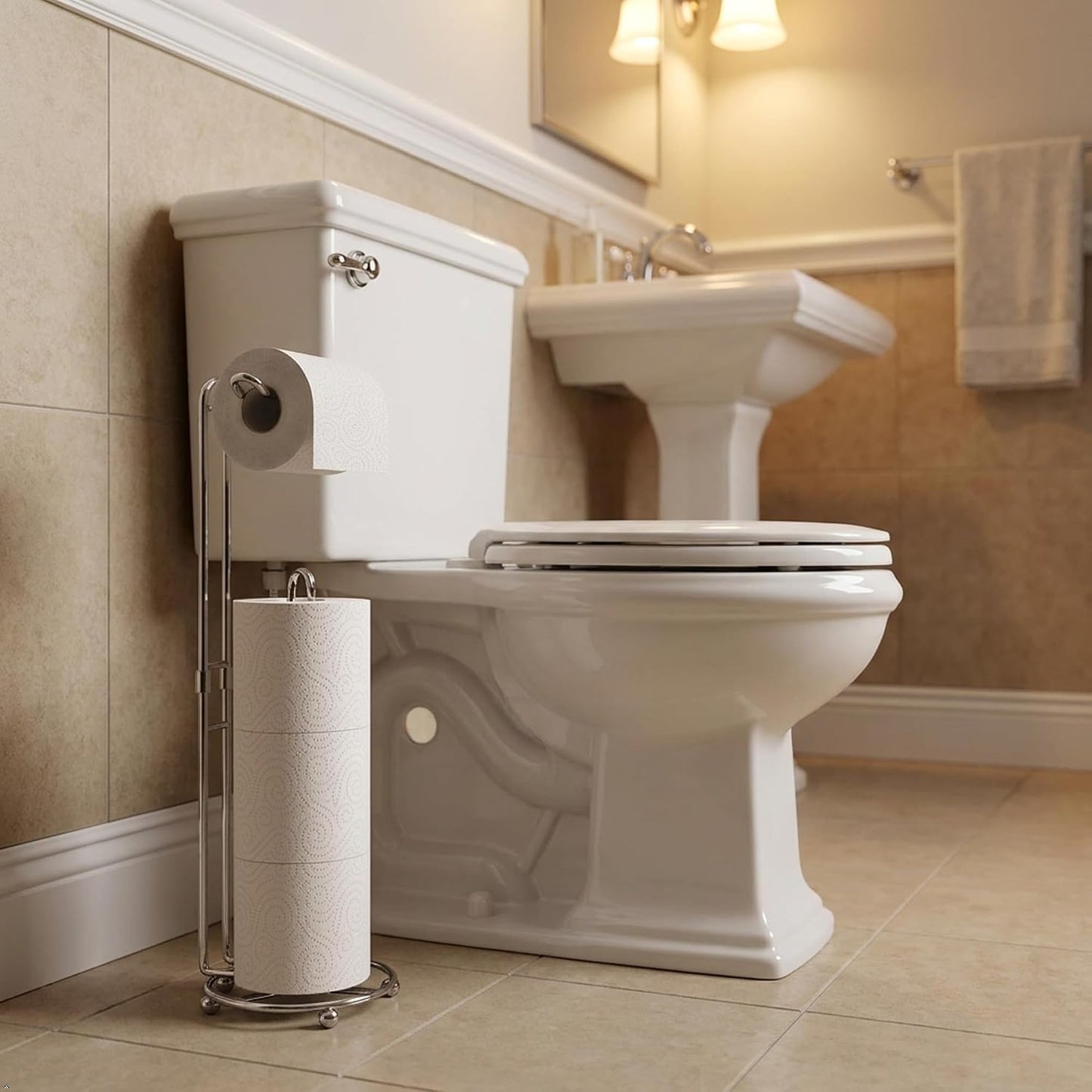 Simple Houseware Toilet Paper Holder Bathroom Tissue Storage Holder, Chrome | 4 Paper Rolls, 6.9" x 6.9" x 23"