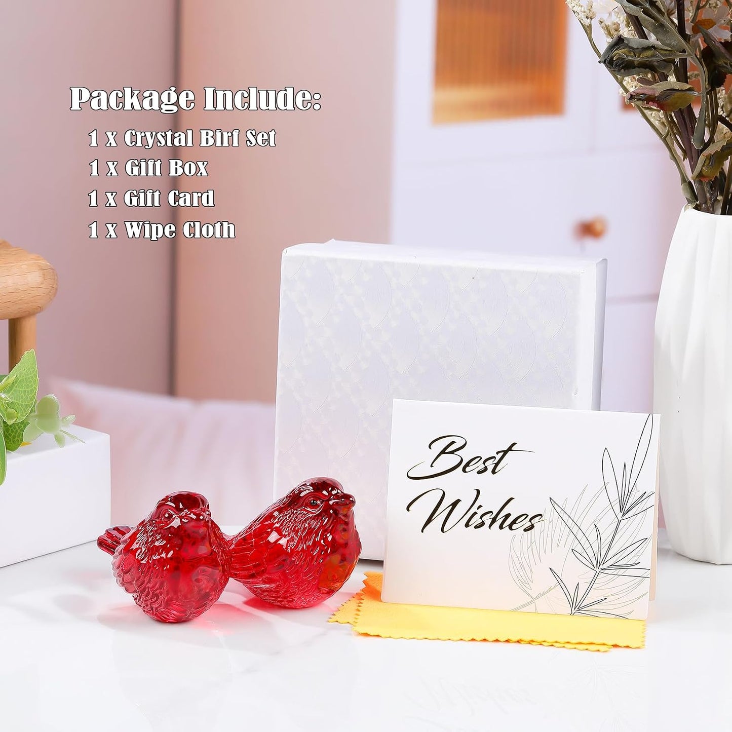 Crystal Birds Gifts for Women Men Bird Lovers Glass Bird Handmade Animal Figurines / Red / Set of 2