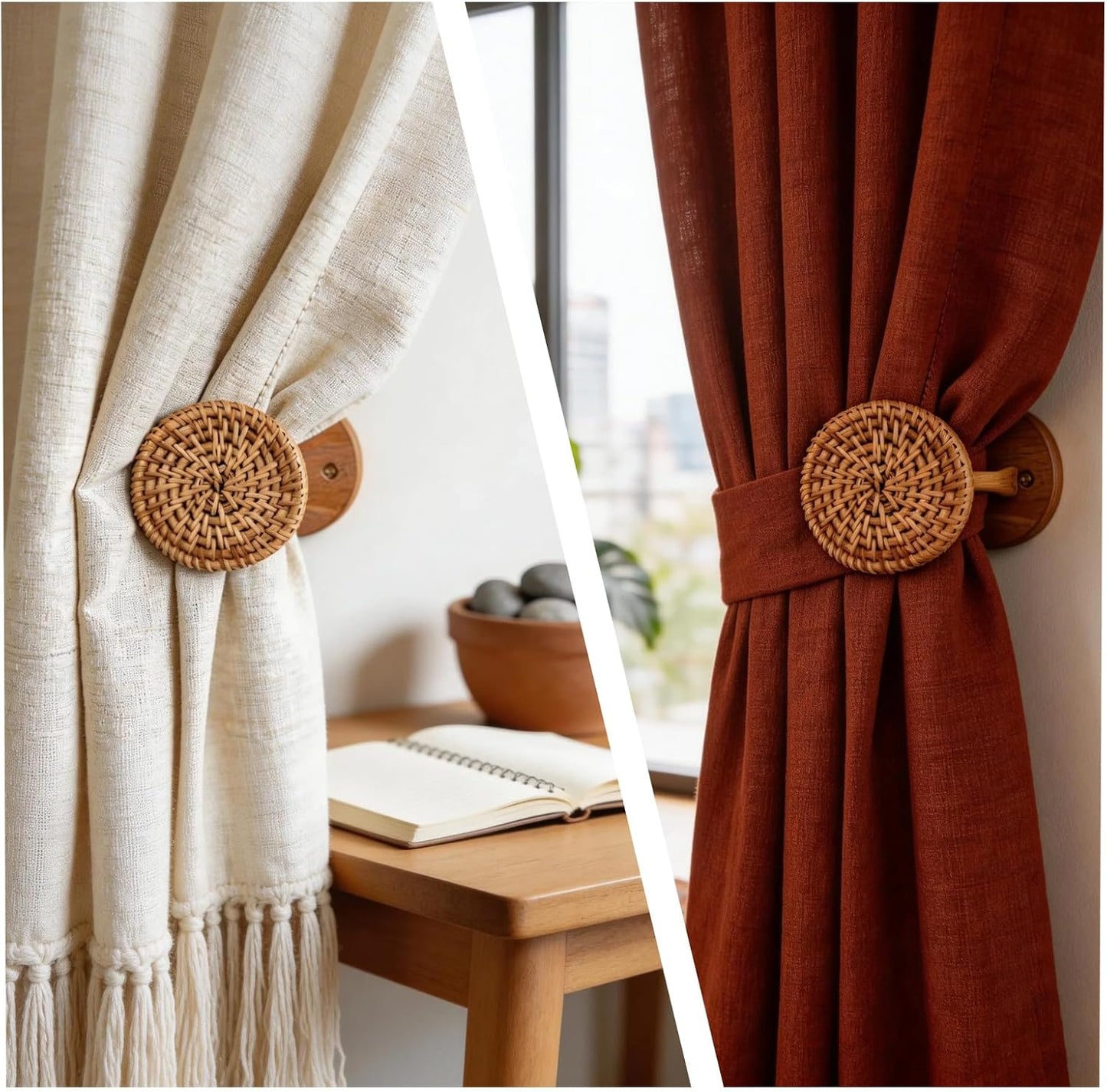 Boho Rattan Curtain Hooks