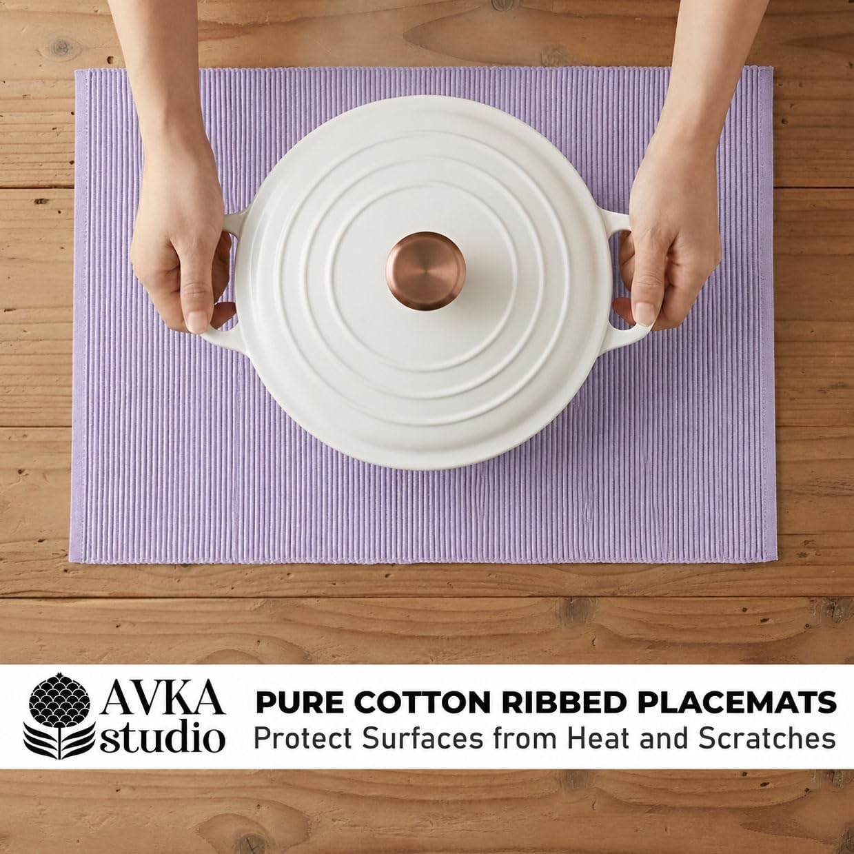 100% Cotton Ribbed Placemats - Set of 8-13 x 19 Inches - Purple - Everyday Cloth Table Mats - Thick Construction