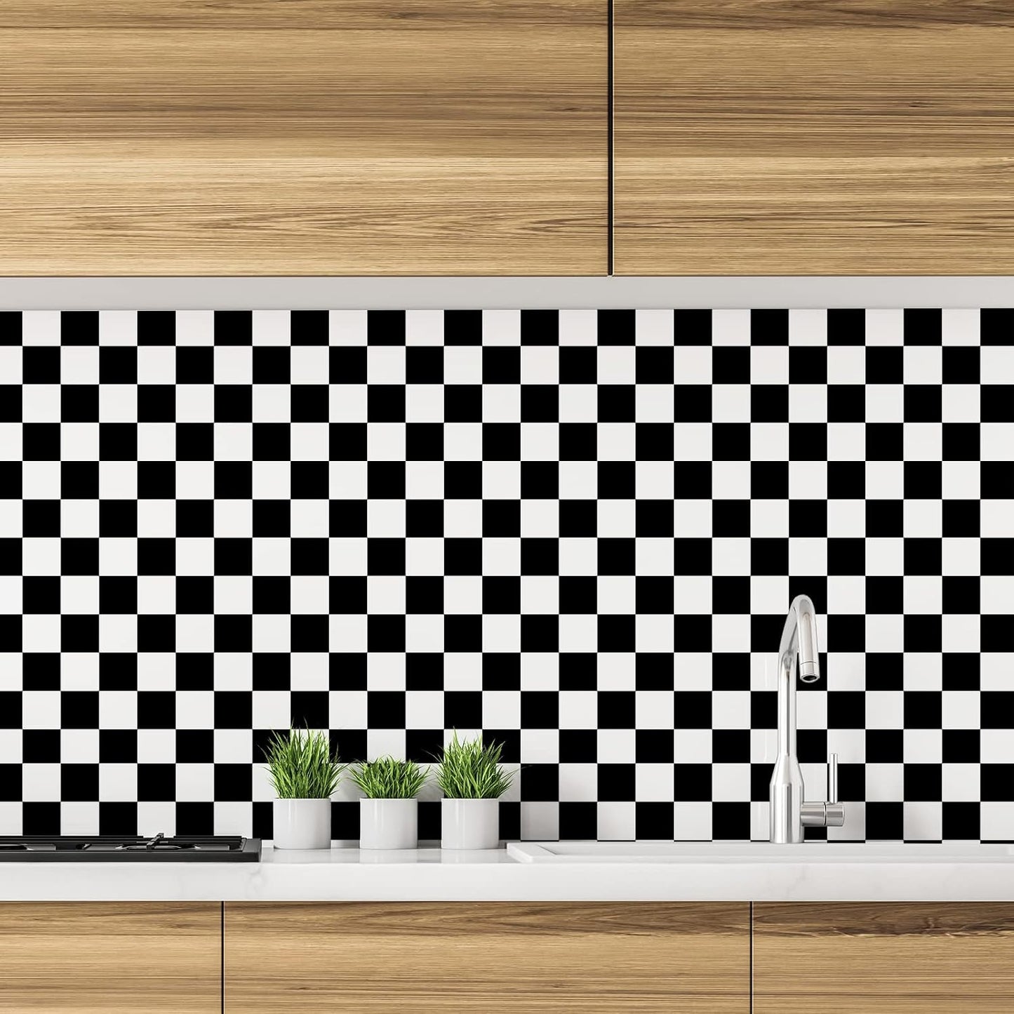 15.7''x315'' Checkered Wallpaper Peel and Stick and White Wallpaper Checkered / 15.7 x 315 / Black