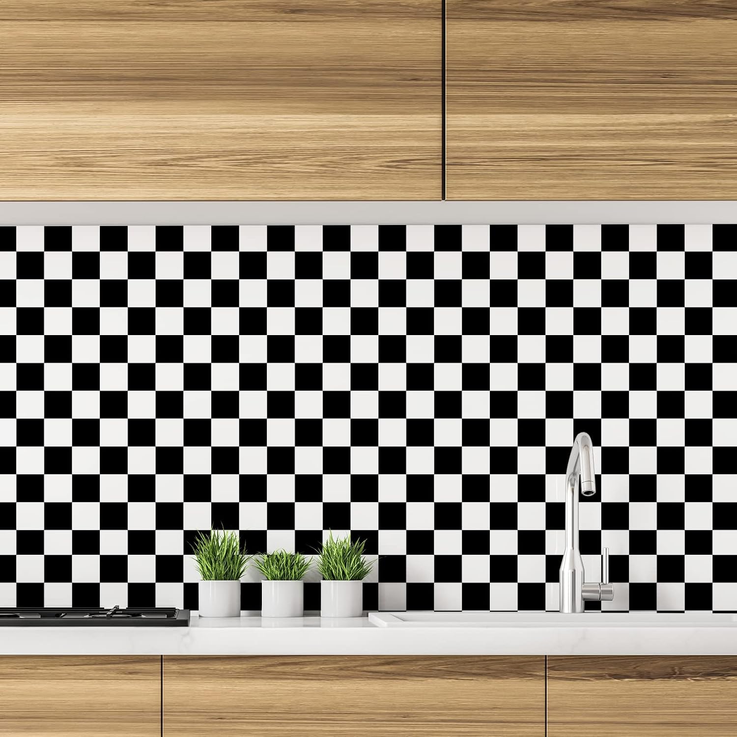 15.7''x315'' Checkered Wallpaper Peel and Stick and White Wallpaper Checkered / 15.7 x 315 / Black