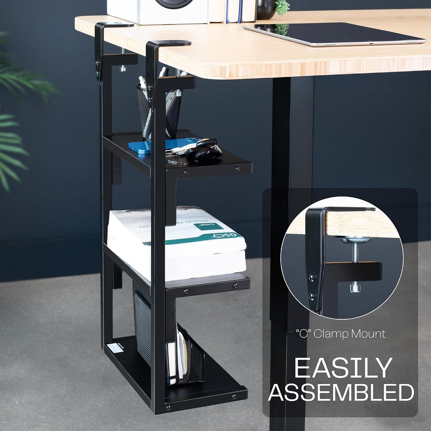 VIVO Clamp-on 13 inch Above or Below Desk 3-Tier Shelving Unit for Table Accessories, Gaming Devices, and More, Storage