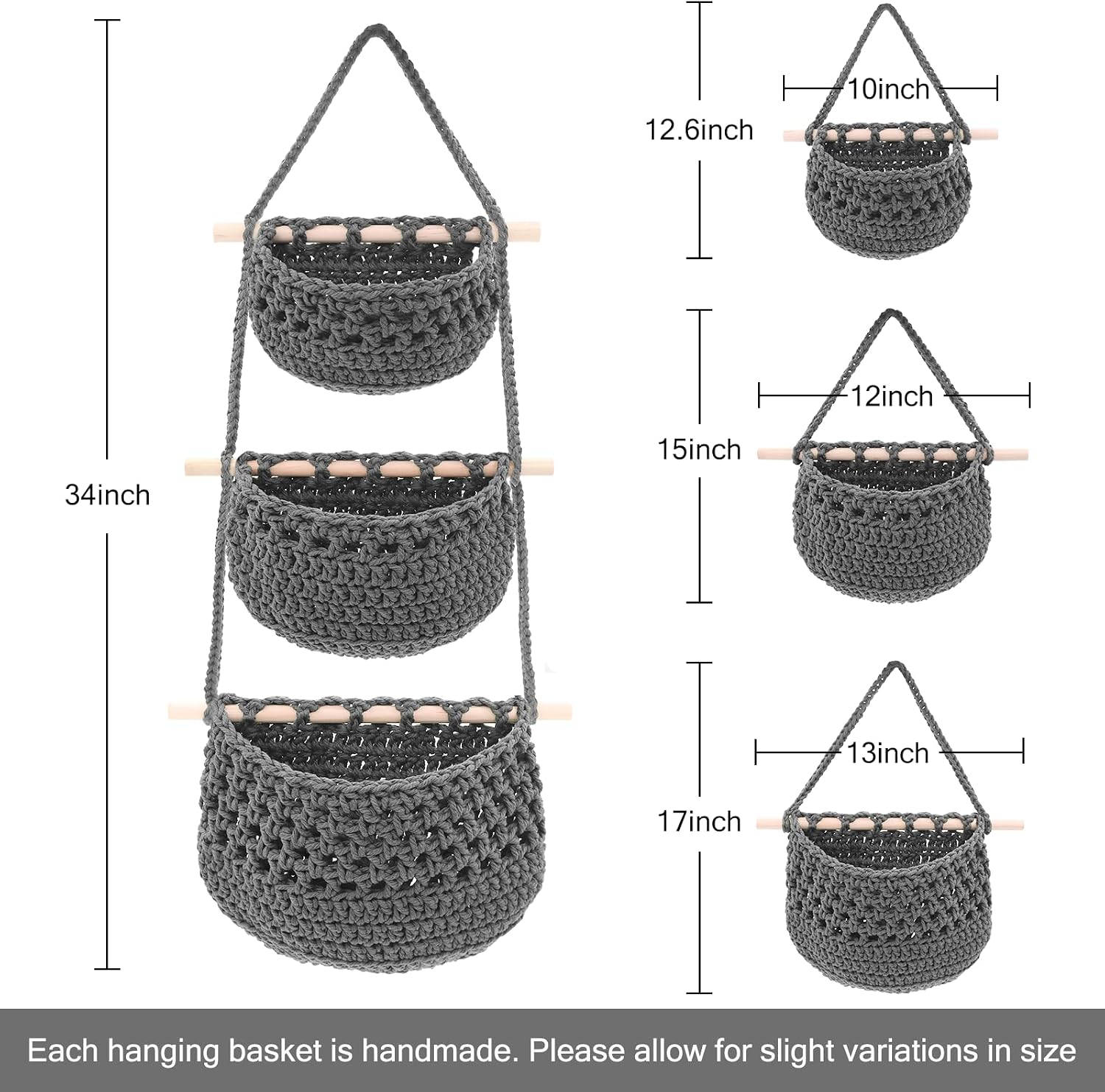Boho Wall Baskets / Grey-cotton