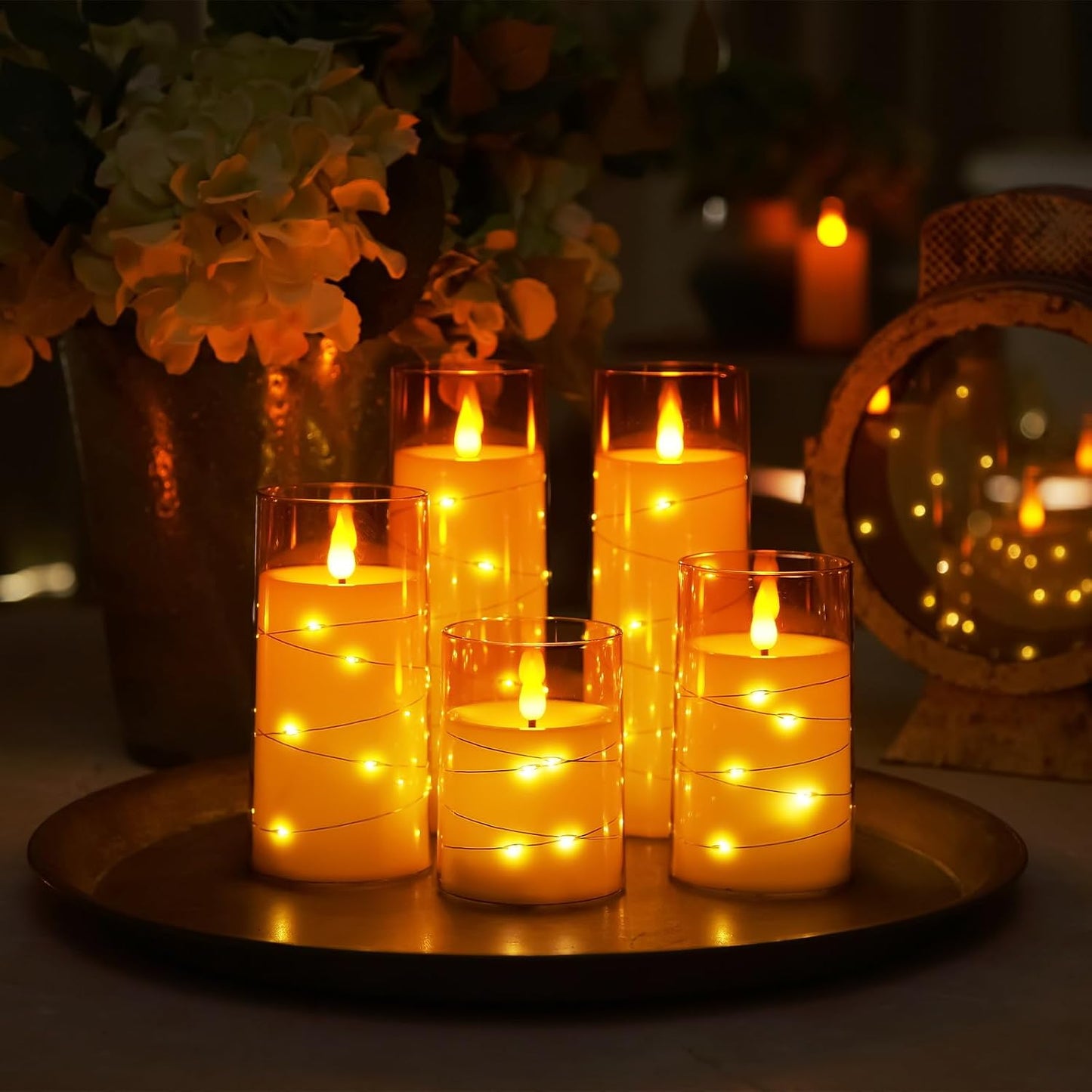 Homemory Acrylic Flameless Candles with Embedded Star String Fairy Lights, Battery Operated Candle, LED Candles, Fake