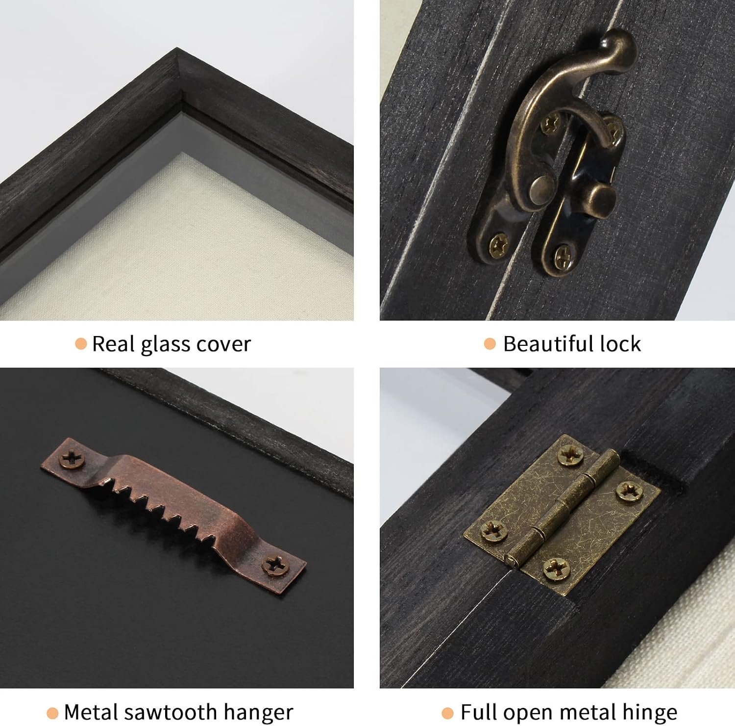 TJ.MOREE Shadow Box 11x11 Memory Display Case Wooden Picture Frame Black | Fits 9.4x9.4 Inserts with Linen Back Rustic