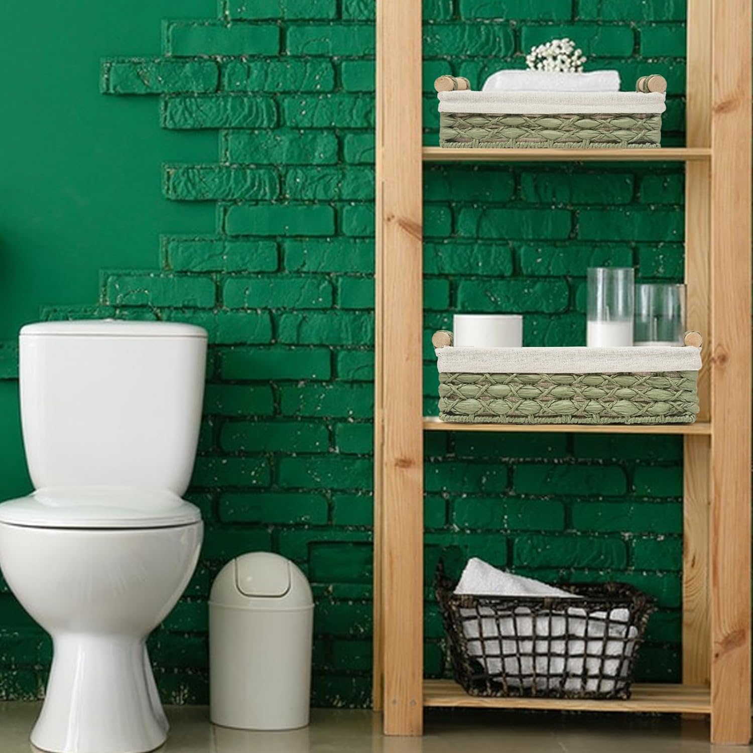 Storage Basket Wicker Baskets for Organizing / Green