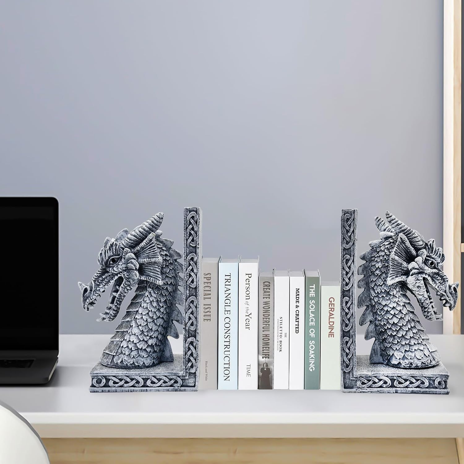 Dragon Bookends / Heavy Book Ends Book Supports / Gray / 4.15 x 3.25 x 7 / Set of 2