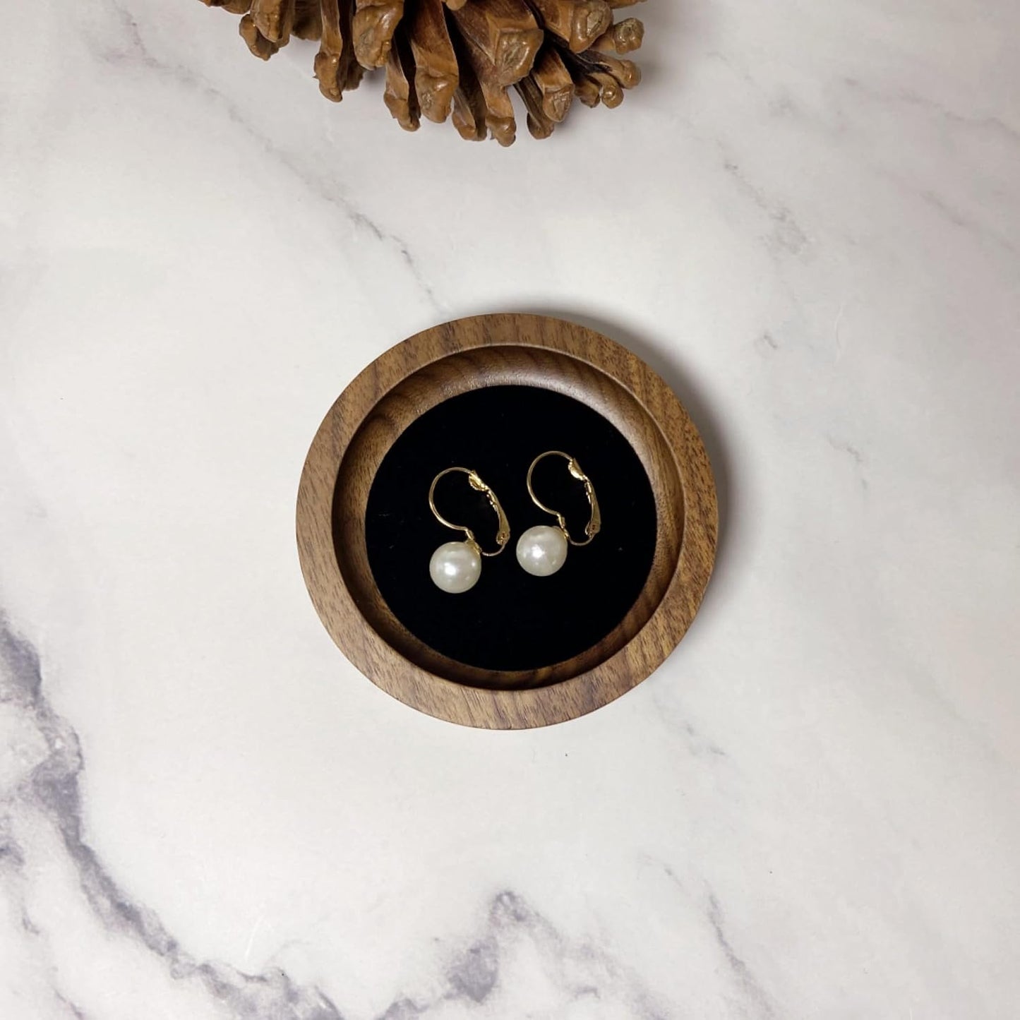 Wooden Jewelry Tray Small Trinket Dish / Round-black