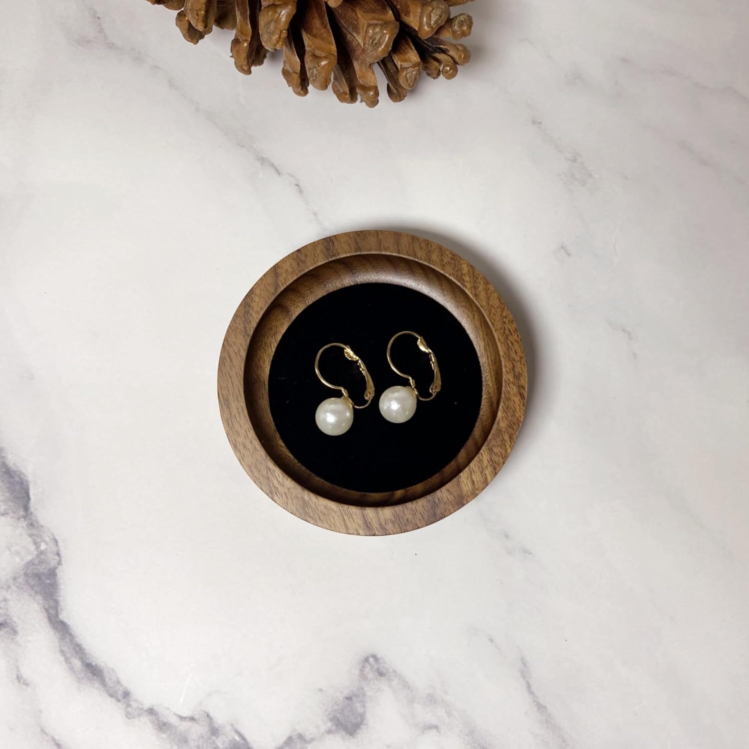 Wooden Jewelry Tray Small Trinket Dish / Round-black
