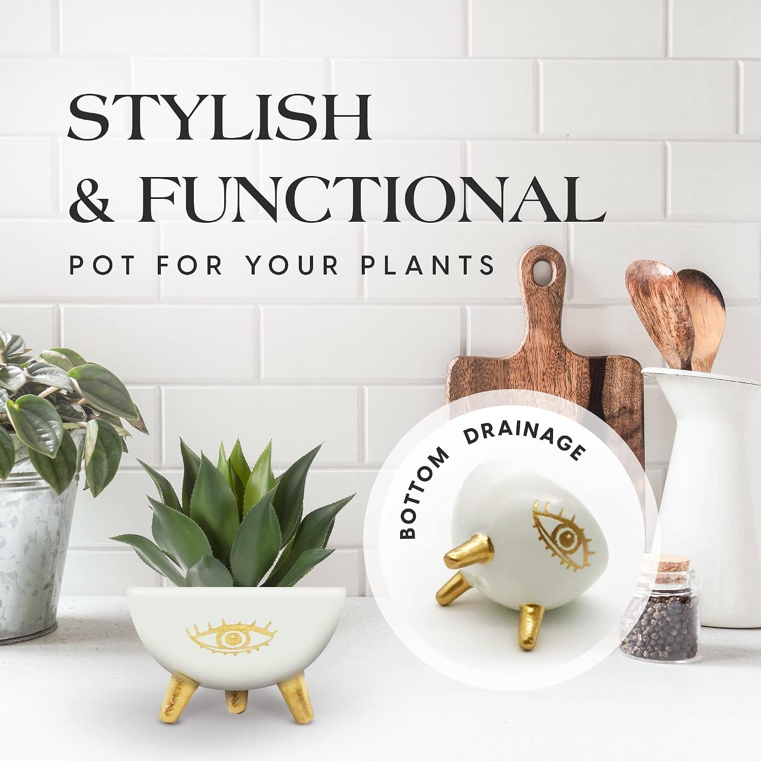 Modern Table Top Planter and Ceramic Jewelry Dish / Gold