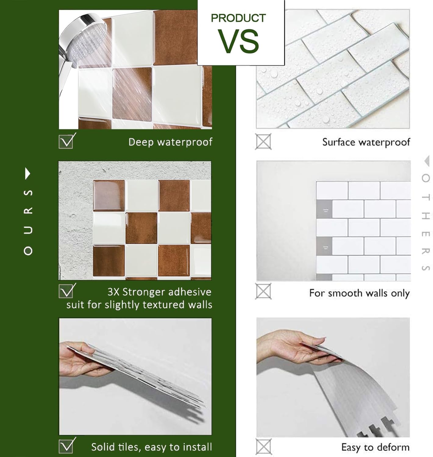 3D Adhesive Peel and Stick Tile Backsplash / White,orange / 9 x 9