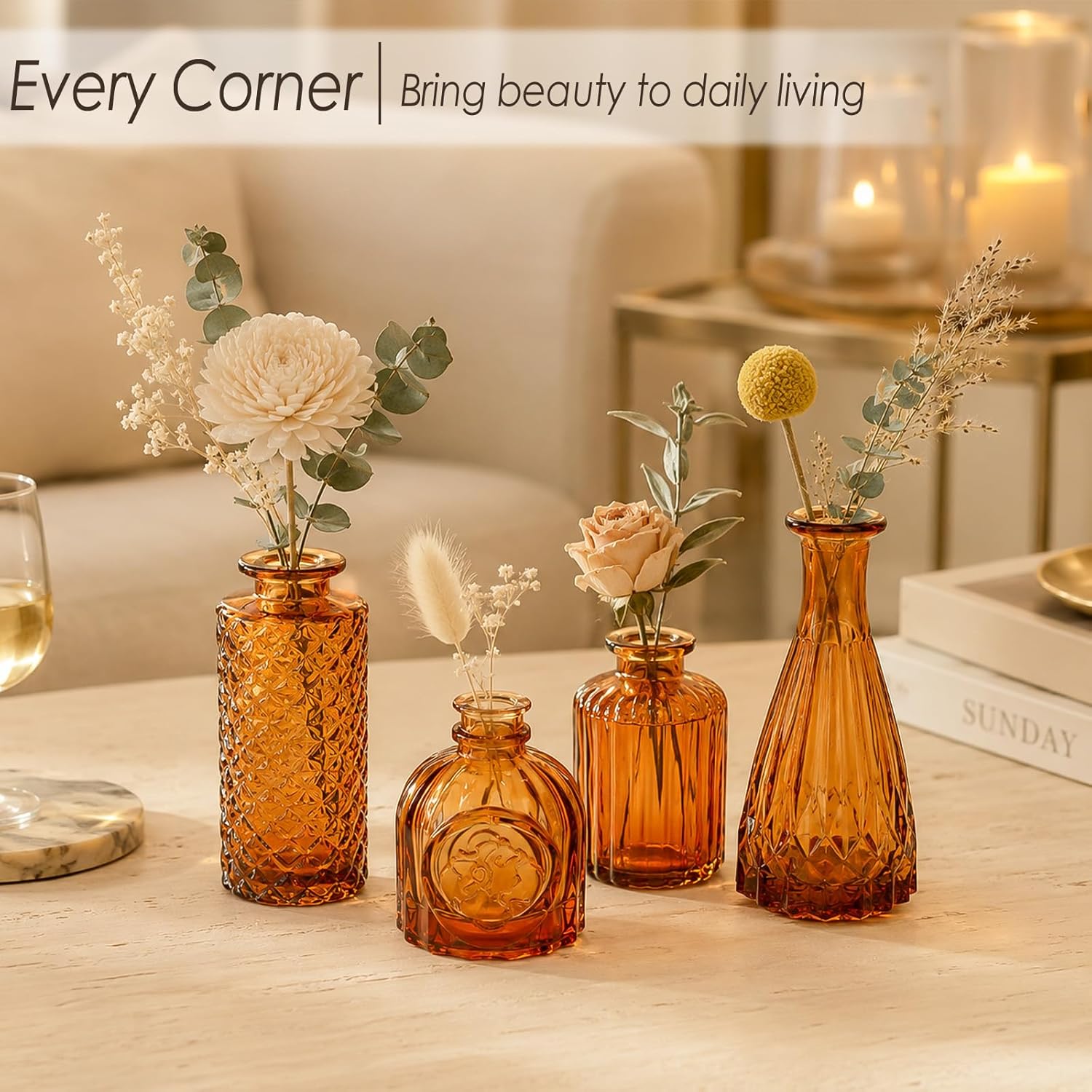 Brown Glass Bud Vases / Amber Brown / Set of 12