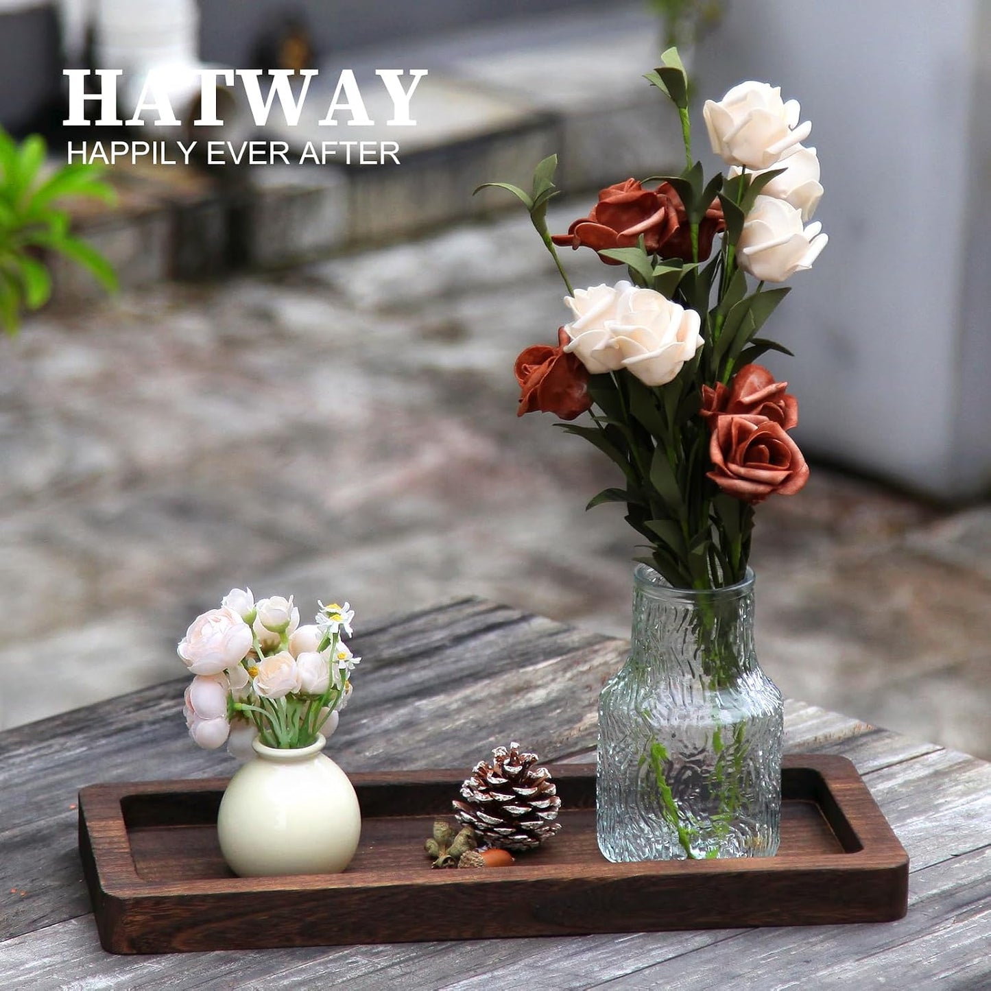 Wooden Decorative Tray Candle Holder Long Wood Tray Home Decor / Brown--rectangular