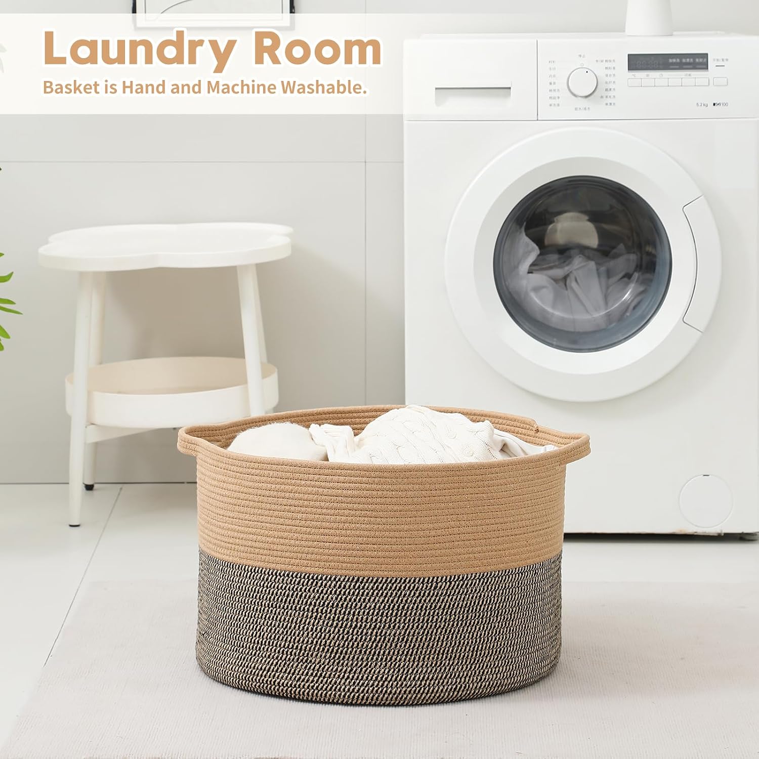 Collapsible Handle Cotton Rope Soft Woven Fabric Storage Organizer Clothes / Camel & Mix Camel / 65L
