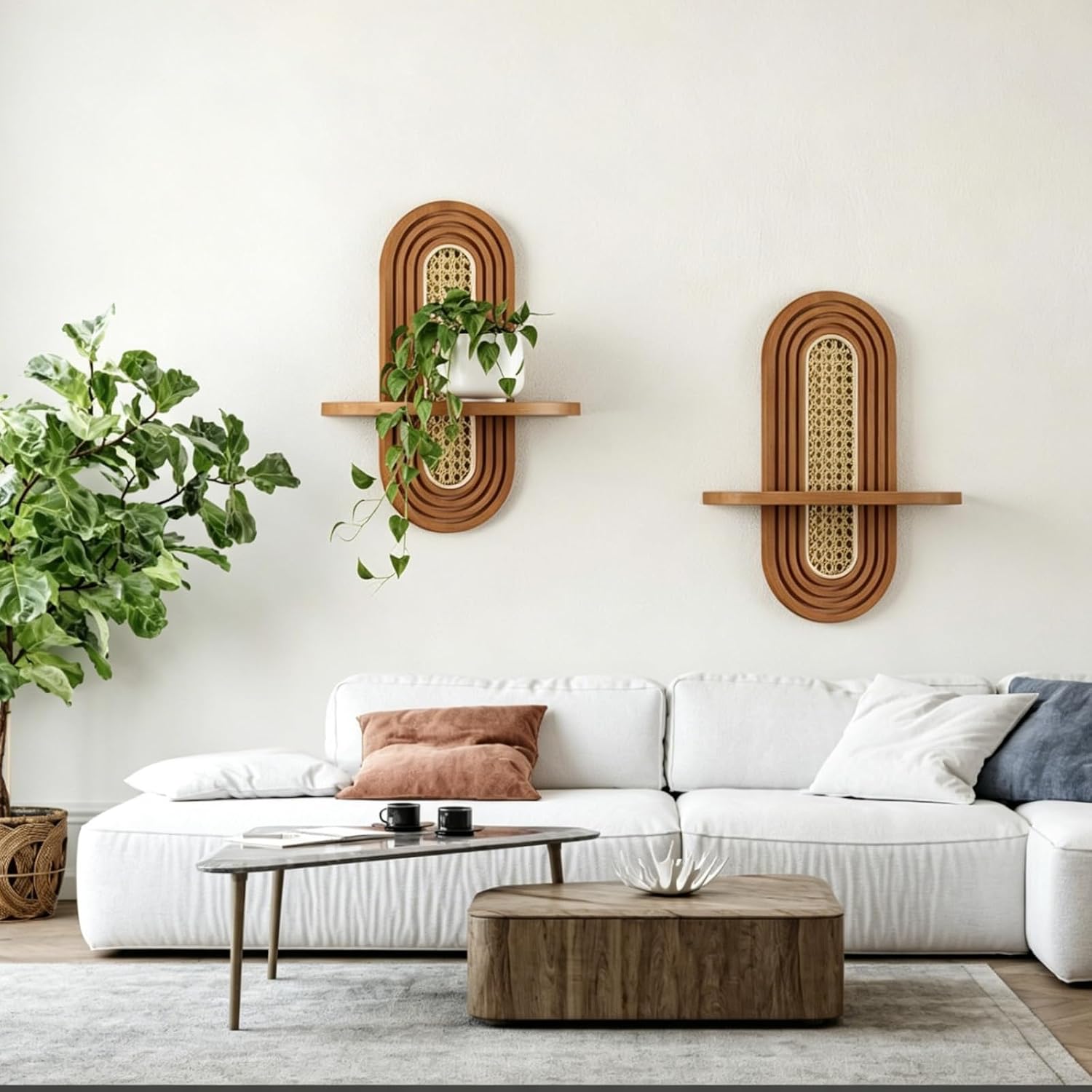 Boho Shelves Wall Decor / Walnut / Natural / Set of 2