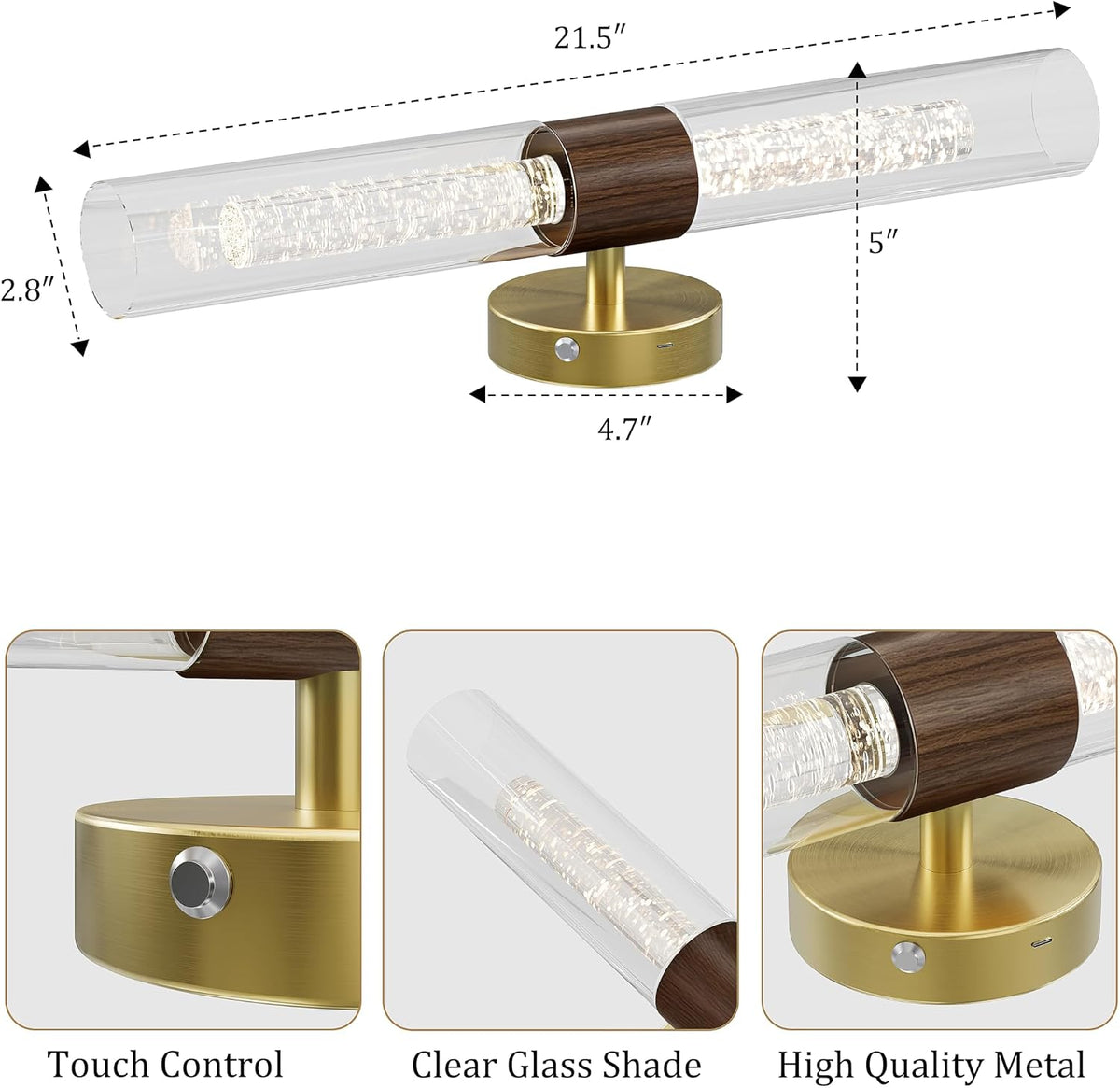 Gold Walnut Wall Sconces Battery Operated with Remote, 21.5 Inch 3CCT | Rechargeable Wall Sconce with Timer, Dimmable
