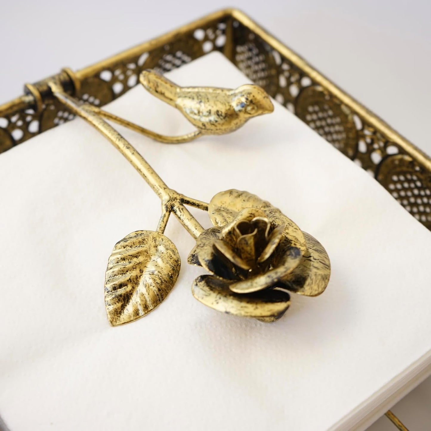 Flat Antique Brass Painting Metal Napkin Holder