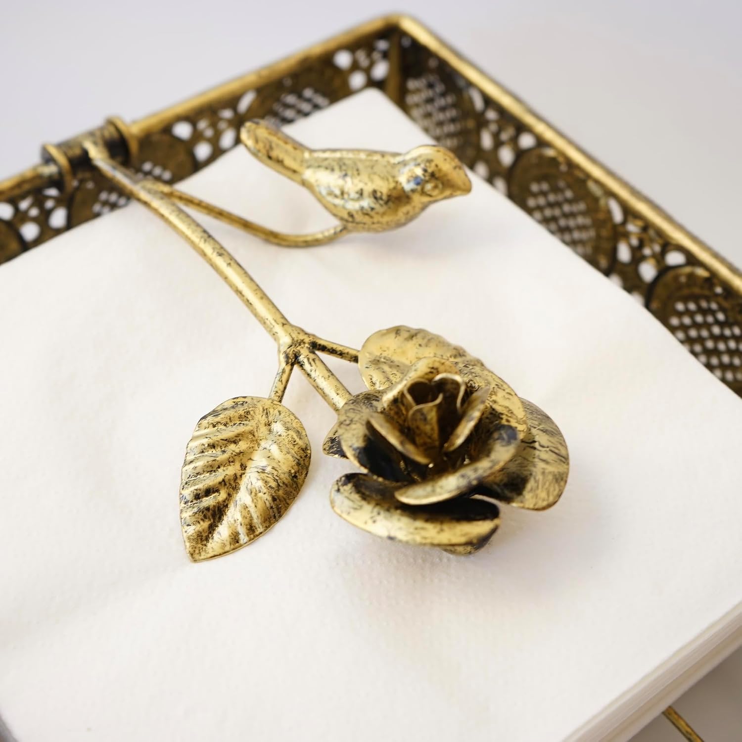 Flat Antique Brass Painting Metal Napkin Holder