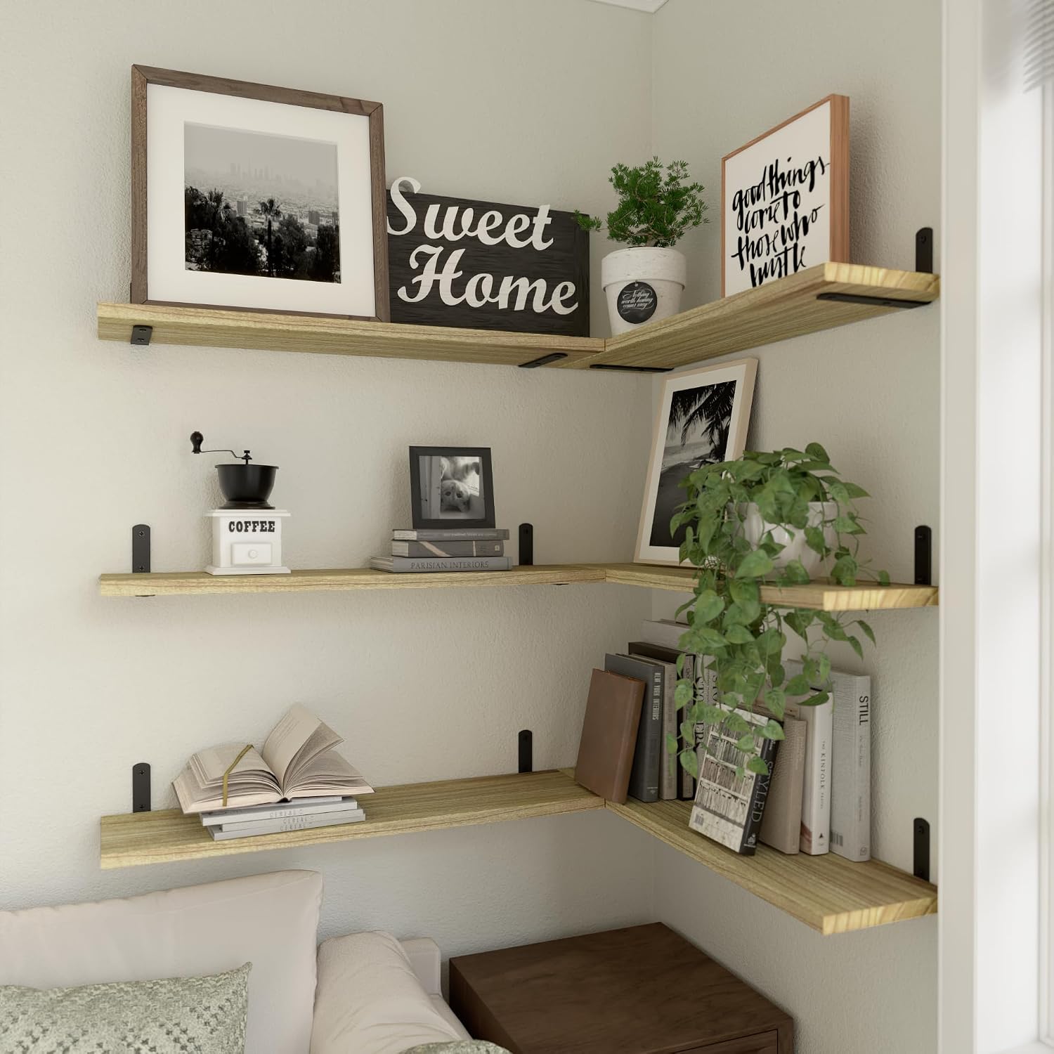 Wood Floating Shelves / 24 Inch / Rustic Brown / Set of 6
