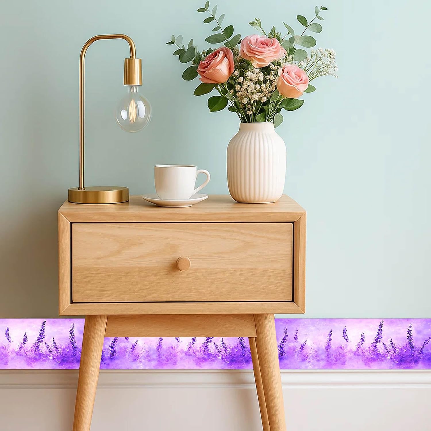 Wallpaper Border Peel and Stick Wall Accent PVC Lavender / Lavender Mist Flower / Purple / 4 x 196