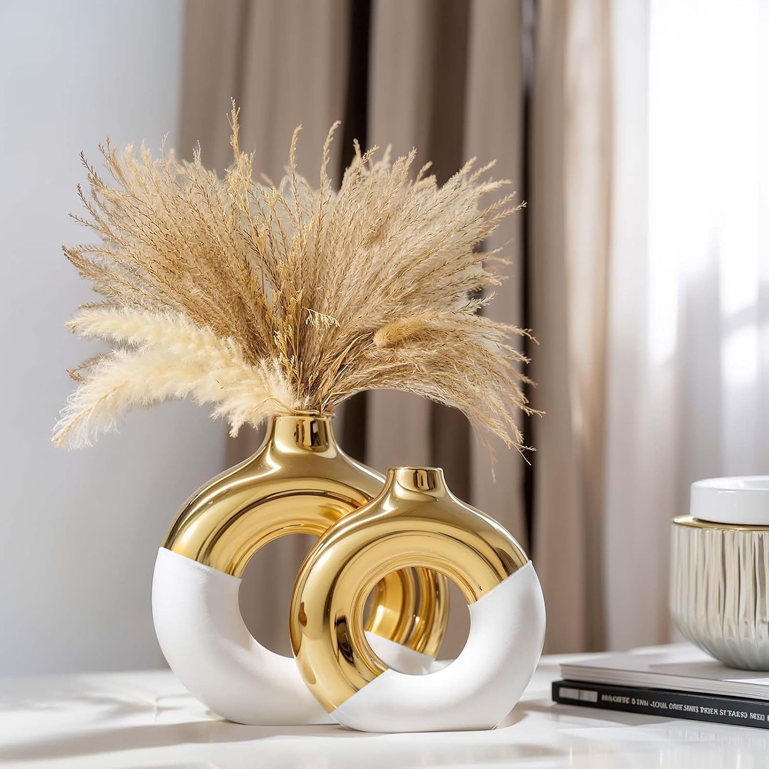 Gold Ceramic Vase / White / Set of 2