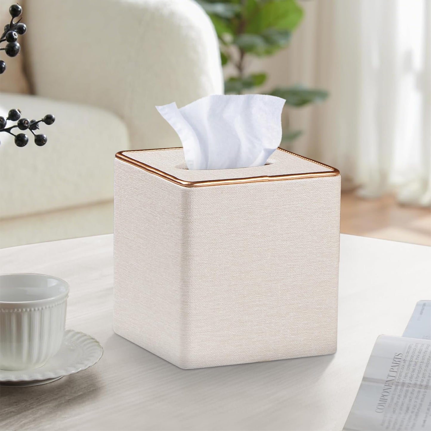 Facial Paper Organizer Table / Beige Linen Texture / Large