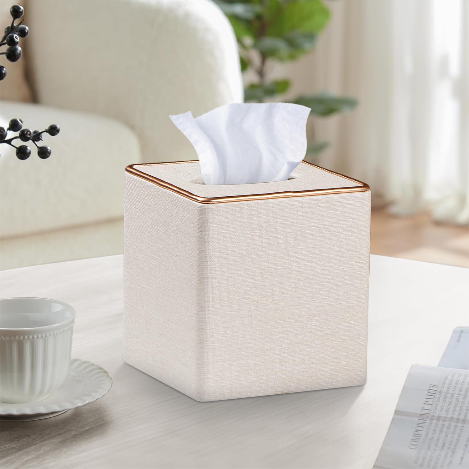 Facial Paper Organizer Table / Beige Linen Texture / Large