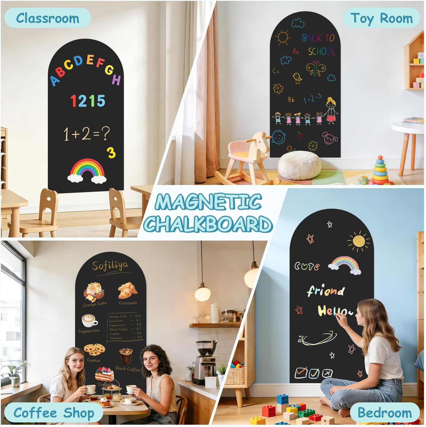 Arch Magnetic Wall Decal Self-Adhesive Chalk Board Wallpaper / 39.3"W x 17.5"H / Black / 39.3 x 17.5
