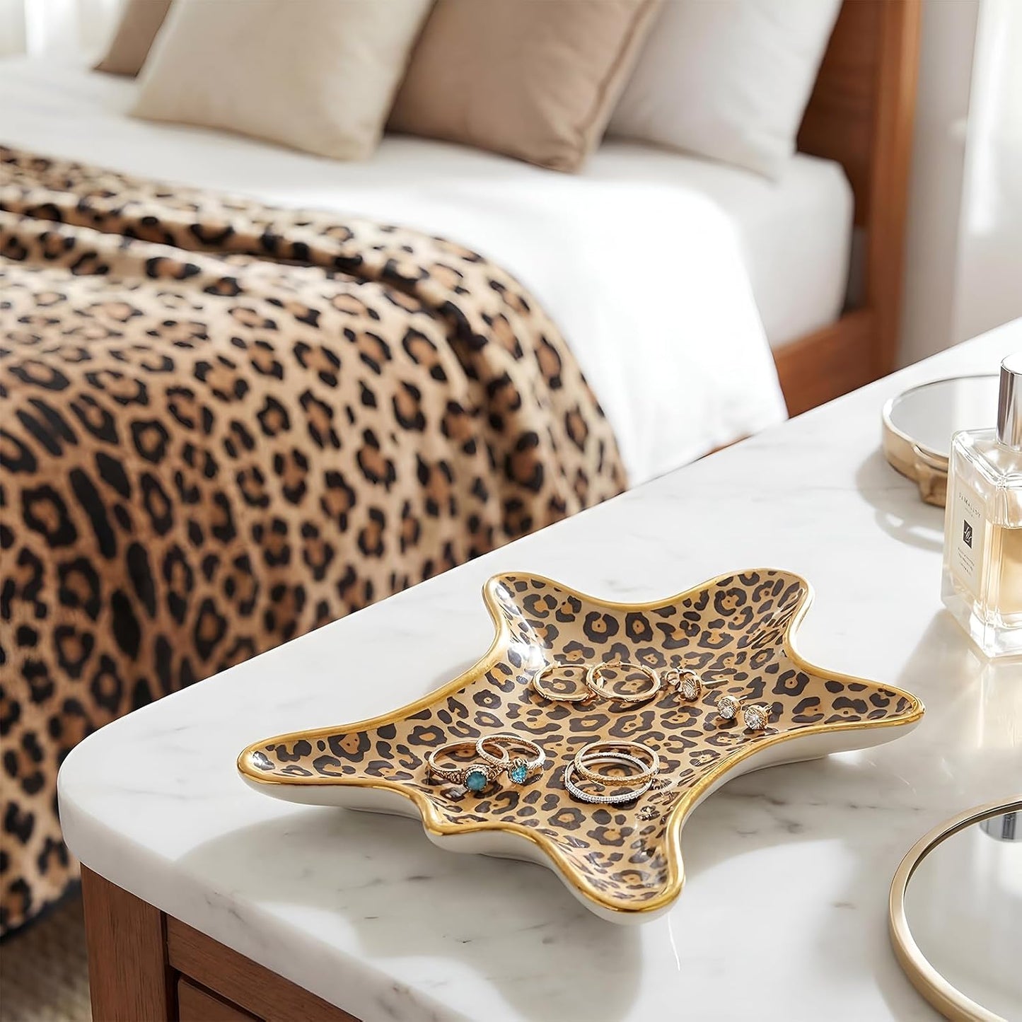 Leopard Jewelry Tray Trinket Plate Ceramic Cheetah Print Rings Case Dish Animal Jewelry / 6.3 x 4.7