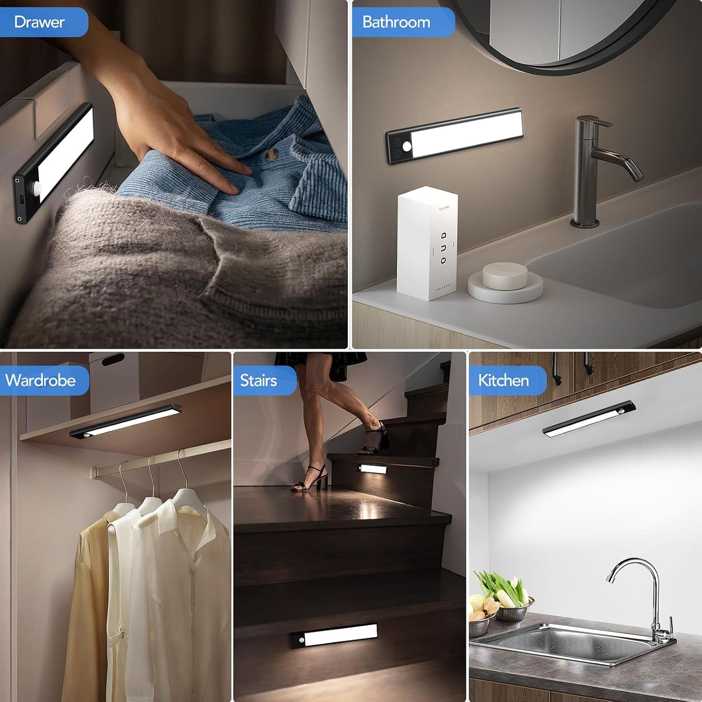 3 Pack Under Cabinet Lights, 32 LED Cold White Rechargeable Under Cabinet Lighting Motion Sensor LED Lights for