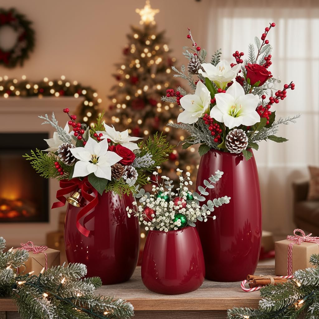 Ceramic Vase Flower Vase / Red / Set of 3