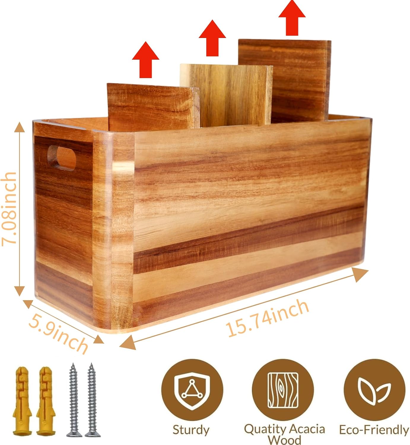 Wooden Kitchen Utensil Holder Organizer for Counter or Countertop, Large Wooden Utensil Holder for Storage Cooking and
