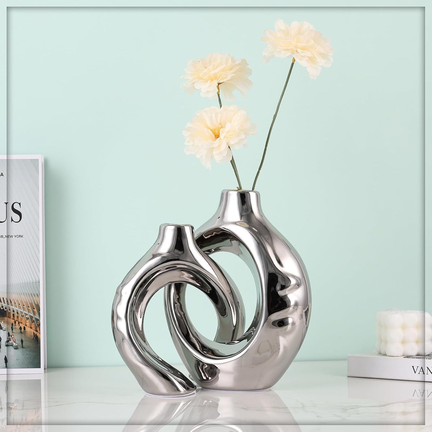 Home Decor Ceramic Vase / Silver / Set of 2