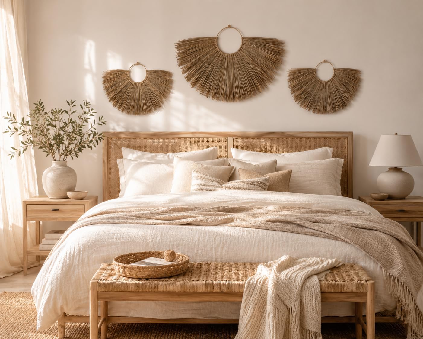 Woven Seagrass Fan Wall Decor / Set of 3