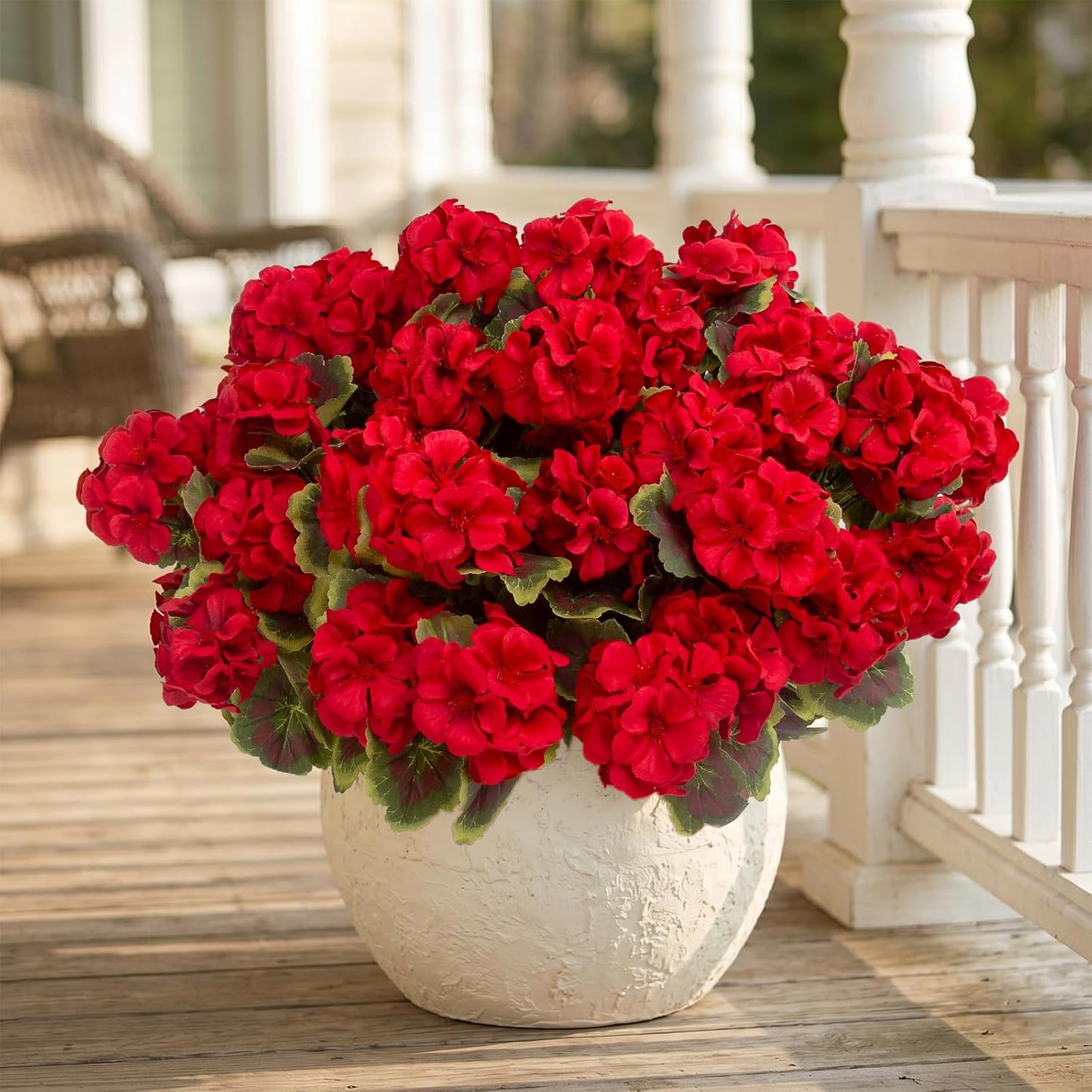 Artificial Geranium Plant Realistic Silk Flowers for Outside UV Resistant Faux / Red / Set of 8
