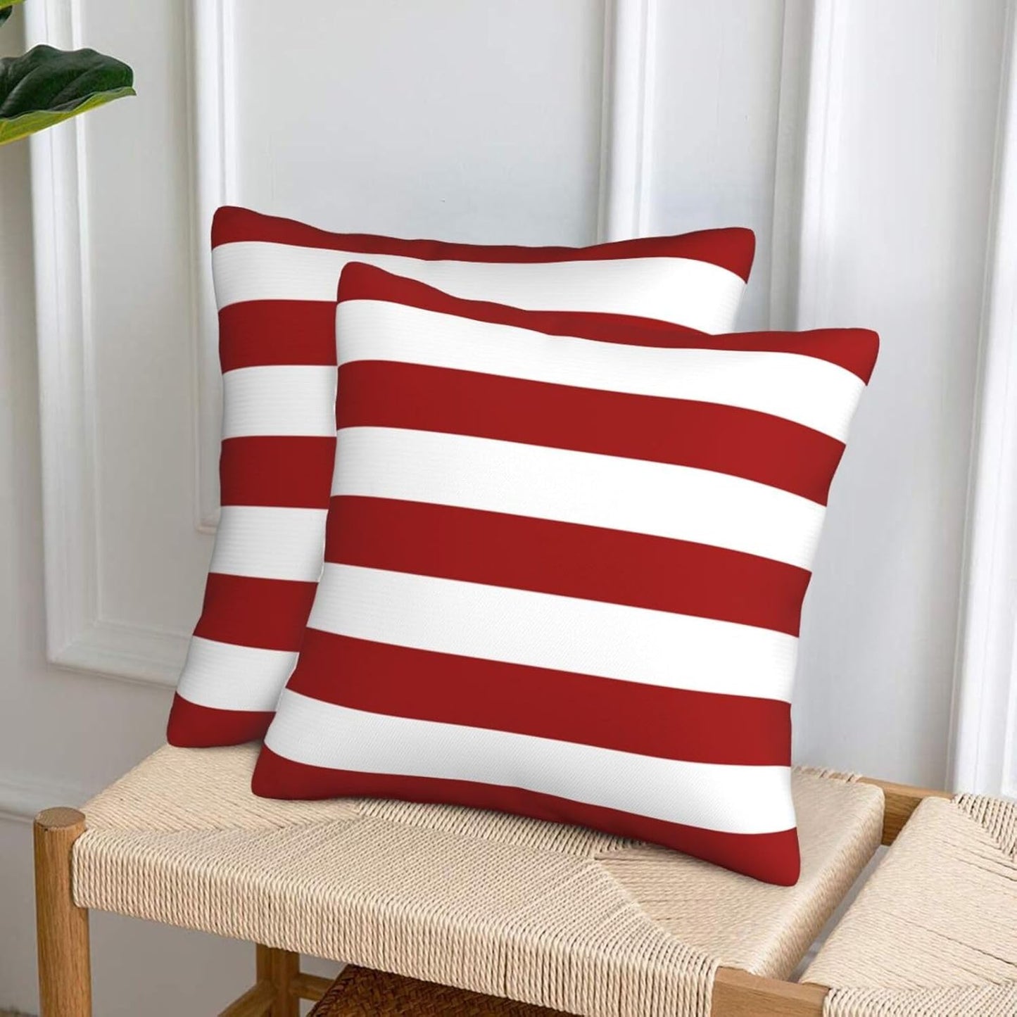Throw Pillow Cover in Cushion Modern Farmhouse Pillow / Red and White Stripes / 18 x 18 / Set of 2