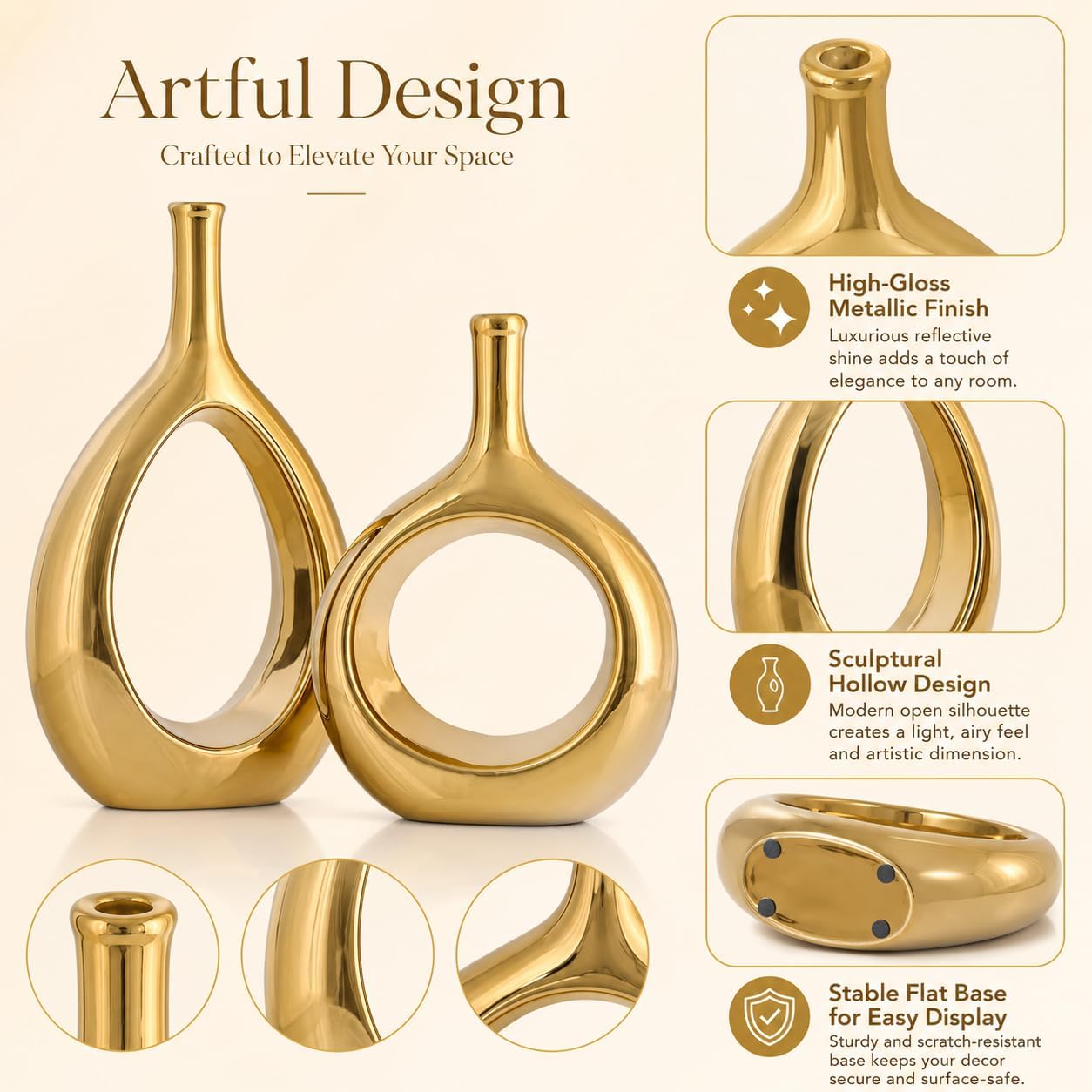 Ceramic Vase Set 2 / Glossy Gold