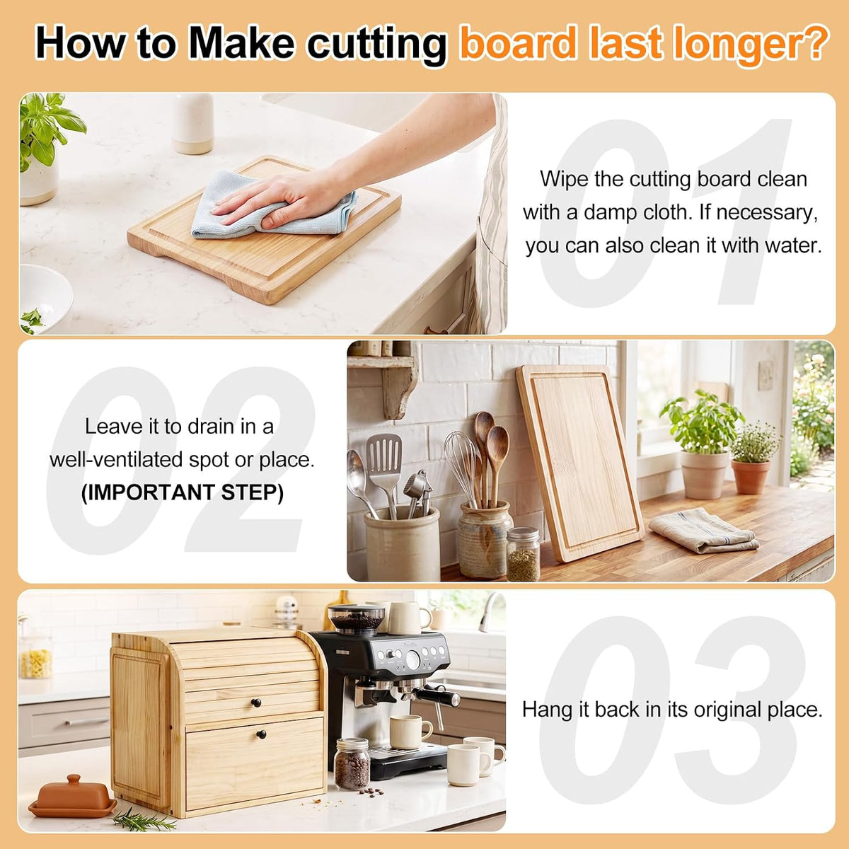 Alpeir Roll Top Bread Box with Cutting Board for Kitchen Countertop | Large Breadbox with Ventilation Holes, Double