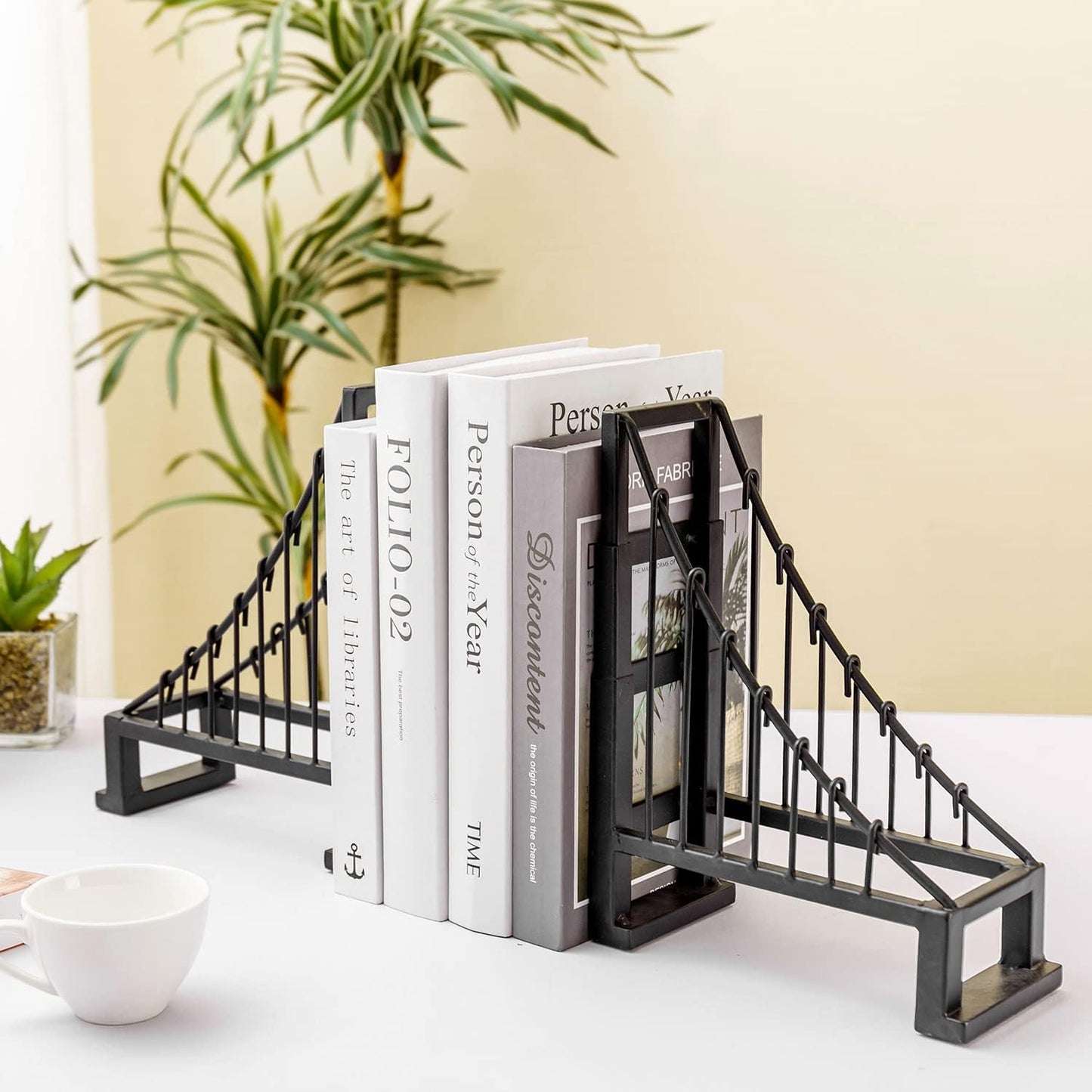 Metal Suspension Bridge Design Book End Shelf Decor / Black