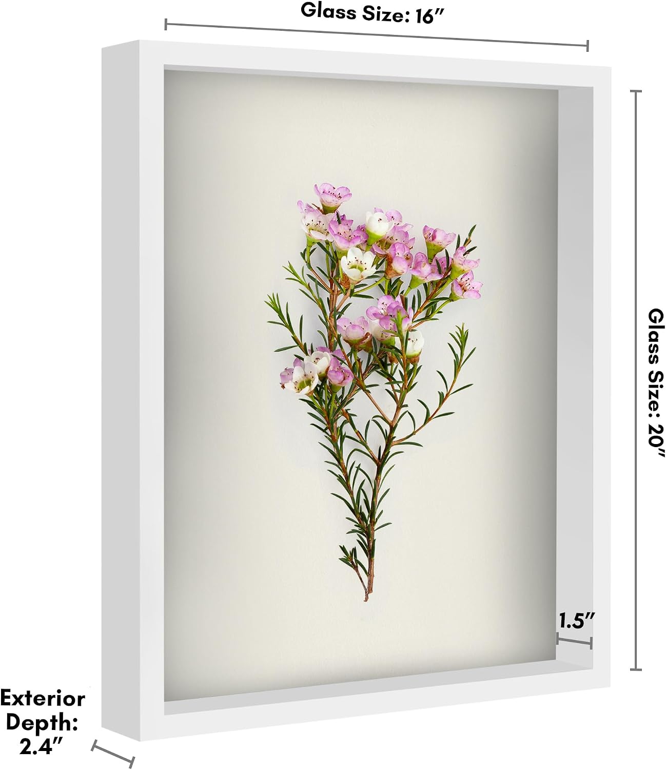 Americanflat 16x20 Shadow Box Frame - Engineered Wood - White | Polished plexiglass front, 1.5 inch interior depth