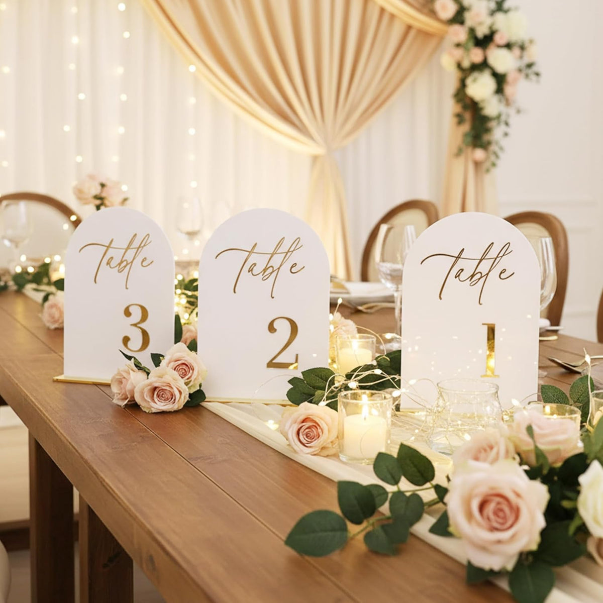 Wedding Table Numbers 1-15 with Holders,5x7 inch Arch Acrylic Table Numbers Signs with Gold Foil Embossed for Wedding